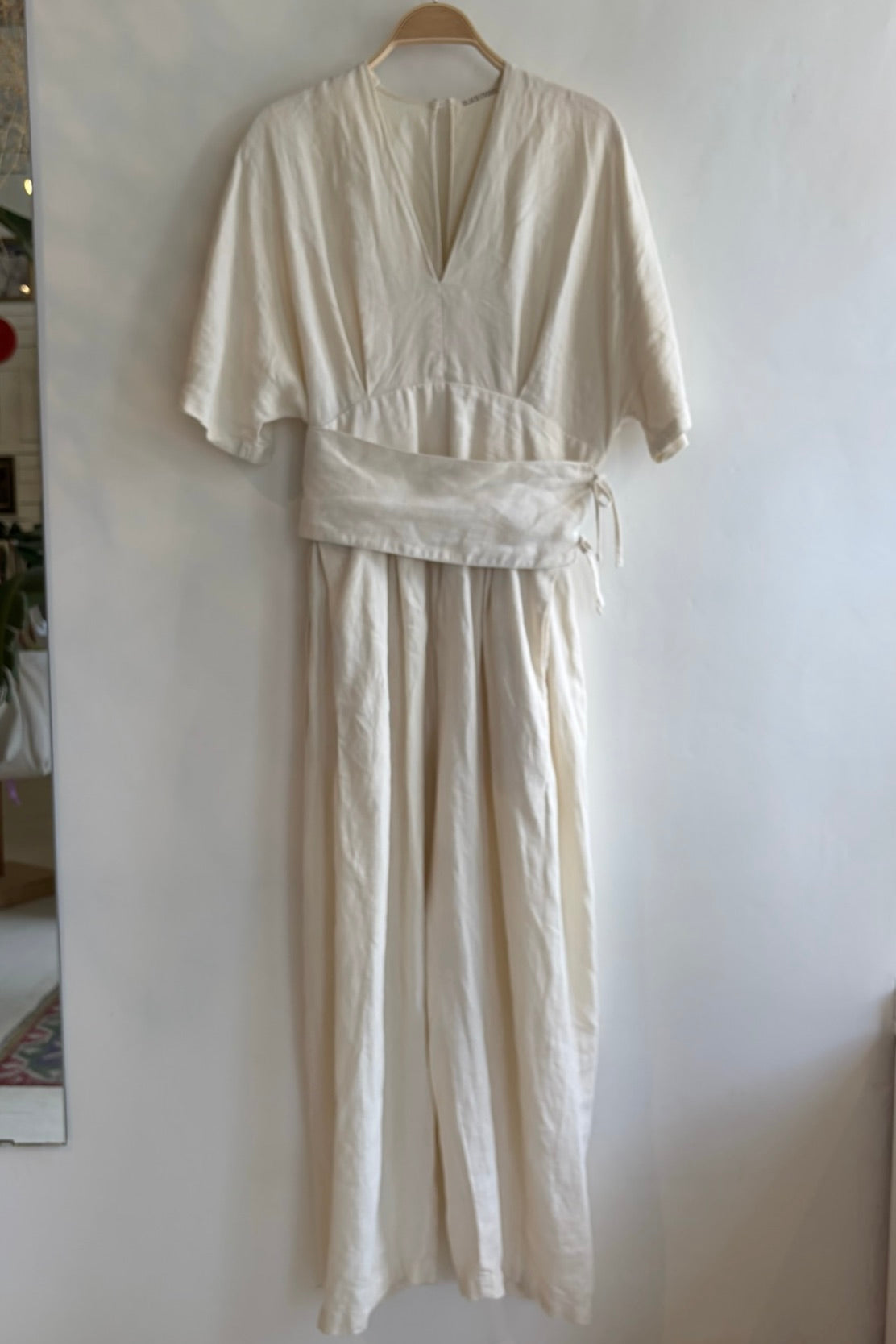 Pre-Loved / Black Crane Linen Jumpsuit / Ivory / Size M