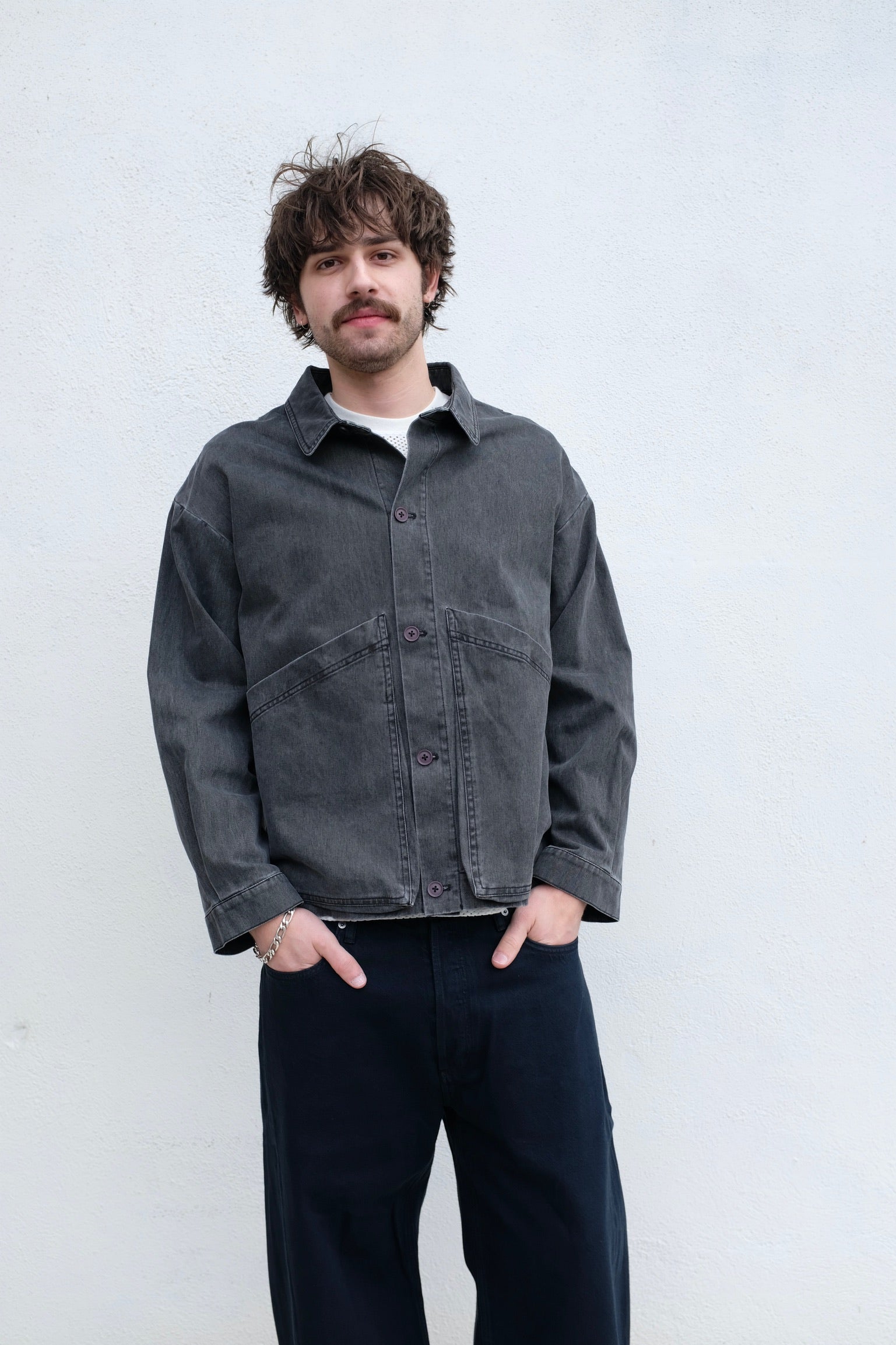 7115 by Szeki Signature Panel Pockets Jacket / Washed Black