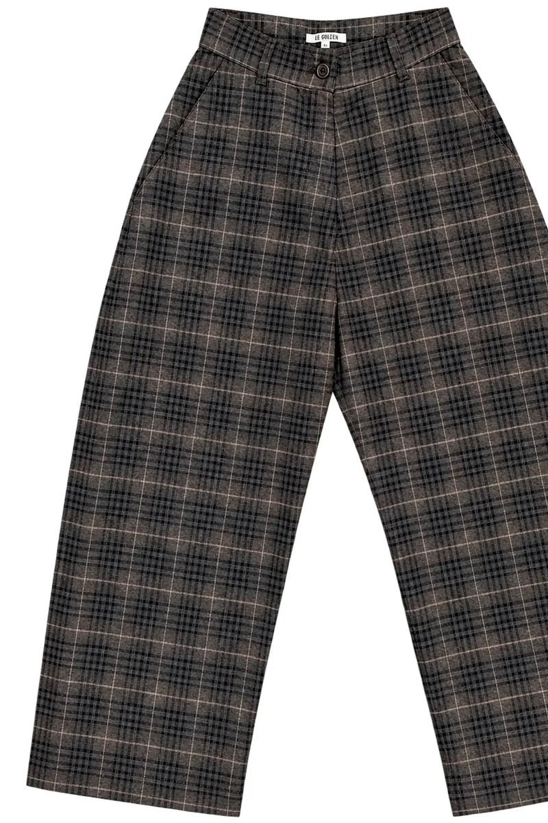 Barrel Pant / Black + Brown Plaid