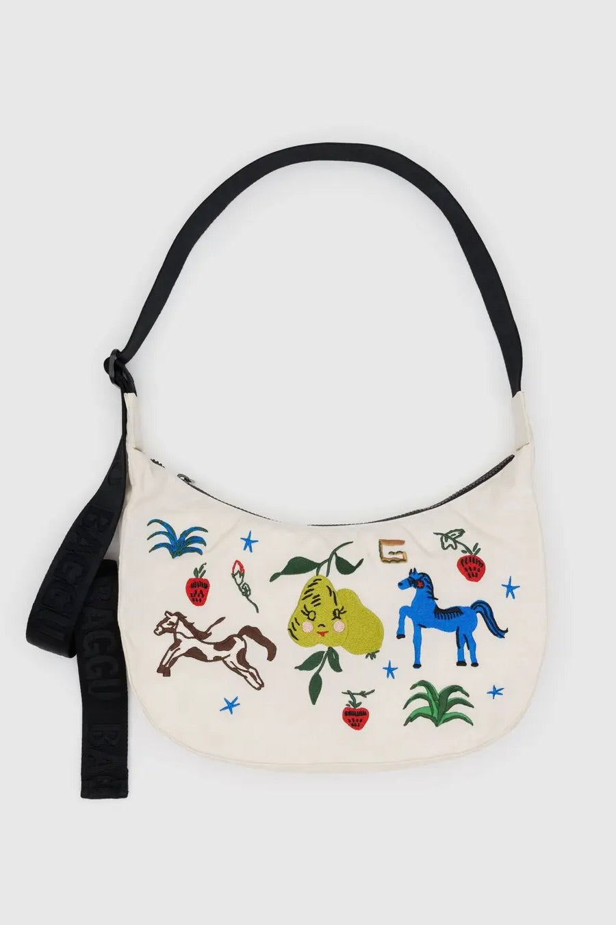 Medium Nylon Crescent Bag / Embroidered Painted Prairie
