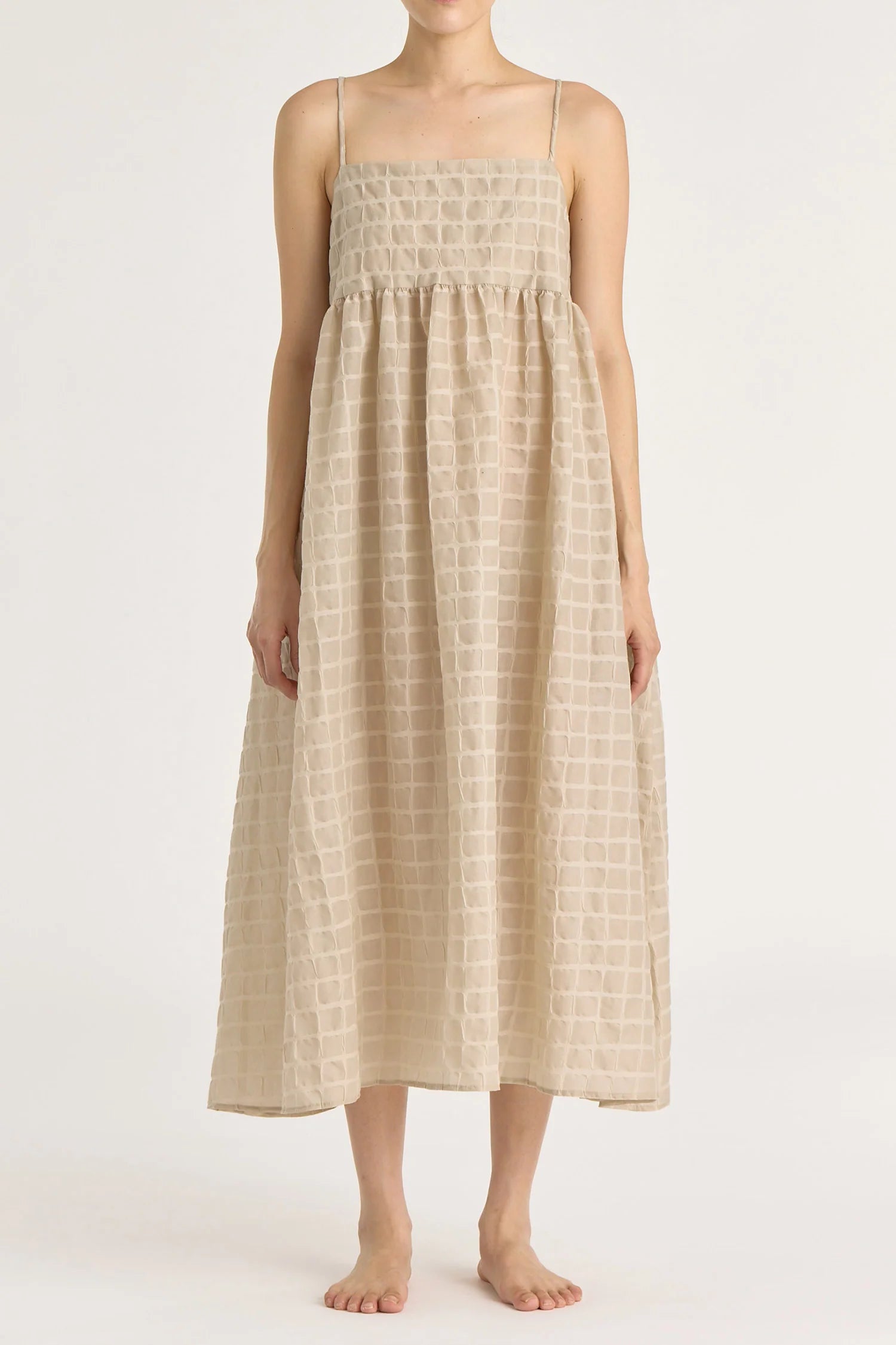 Black Crane Ripple Strap Dress/ Beige