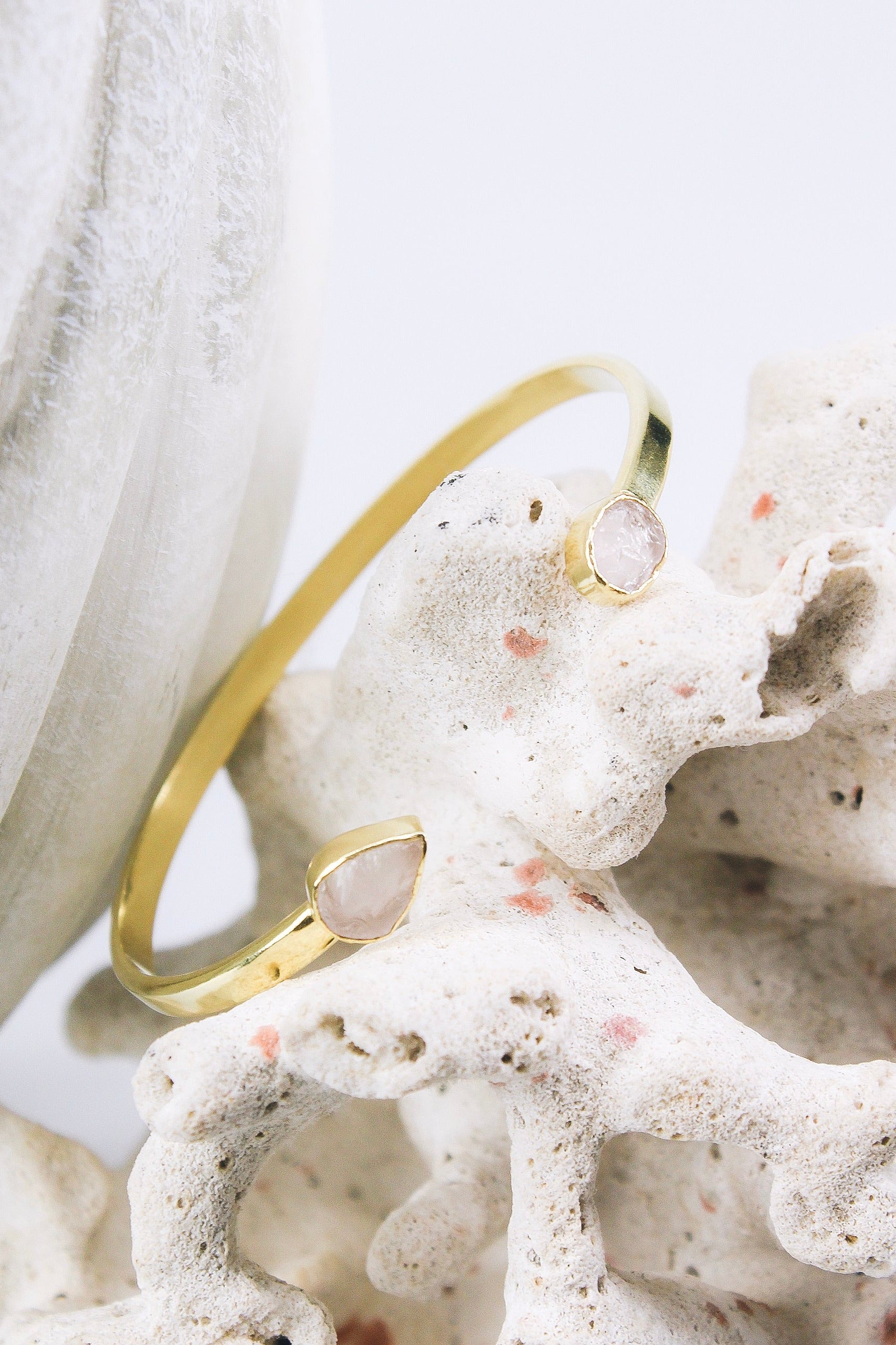 Truvai Lillian Cuff Bracelet / Gold Vermeil + Rose Quartz