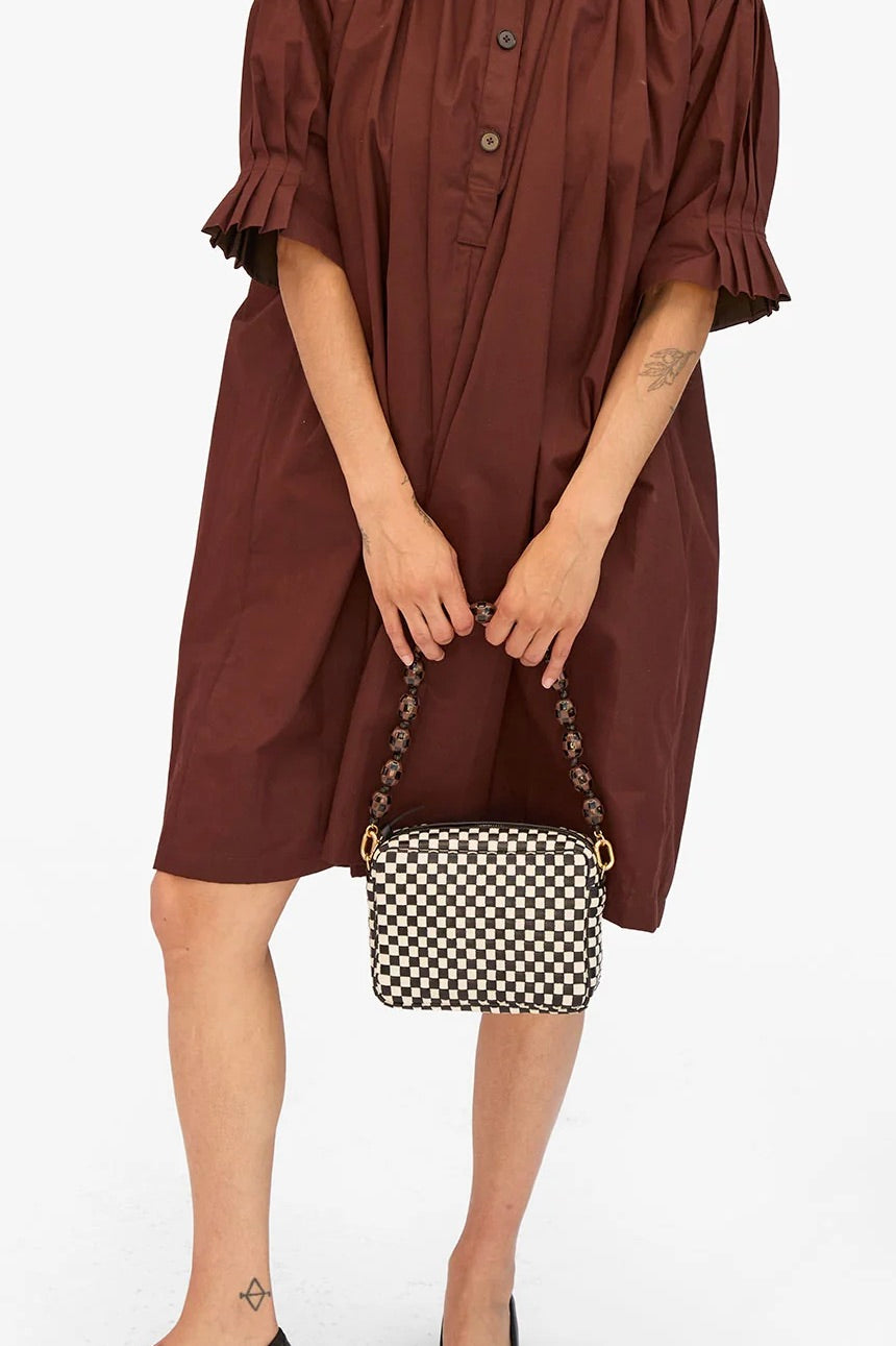 Clare V. Shortie Strap / Black/Brown Checker