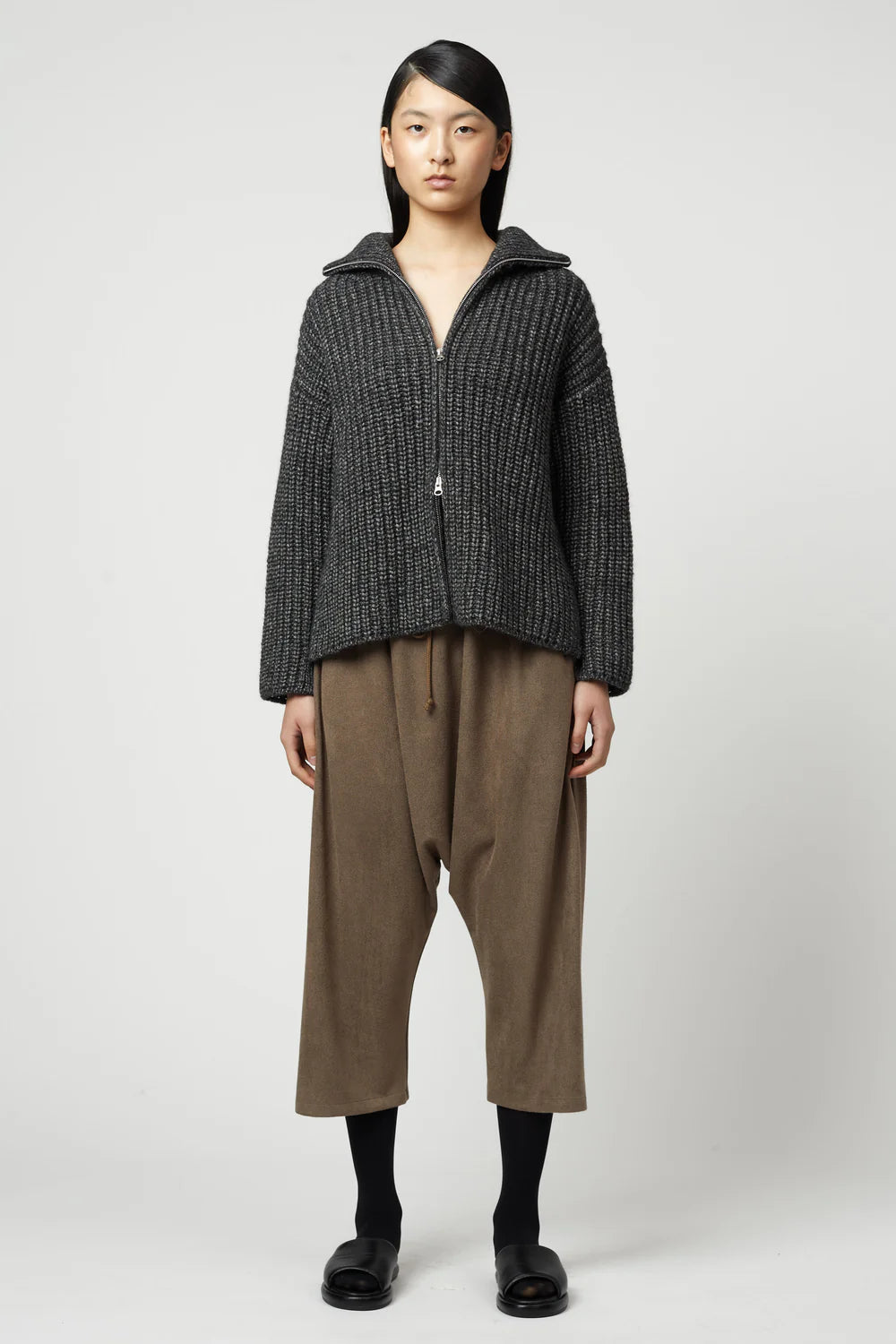 Atelier Delphine Alpaca Rib Cardigan / Charcoal