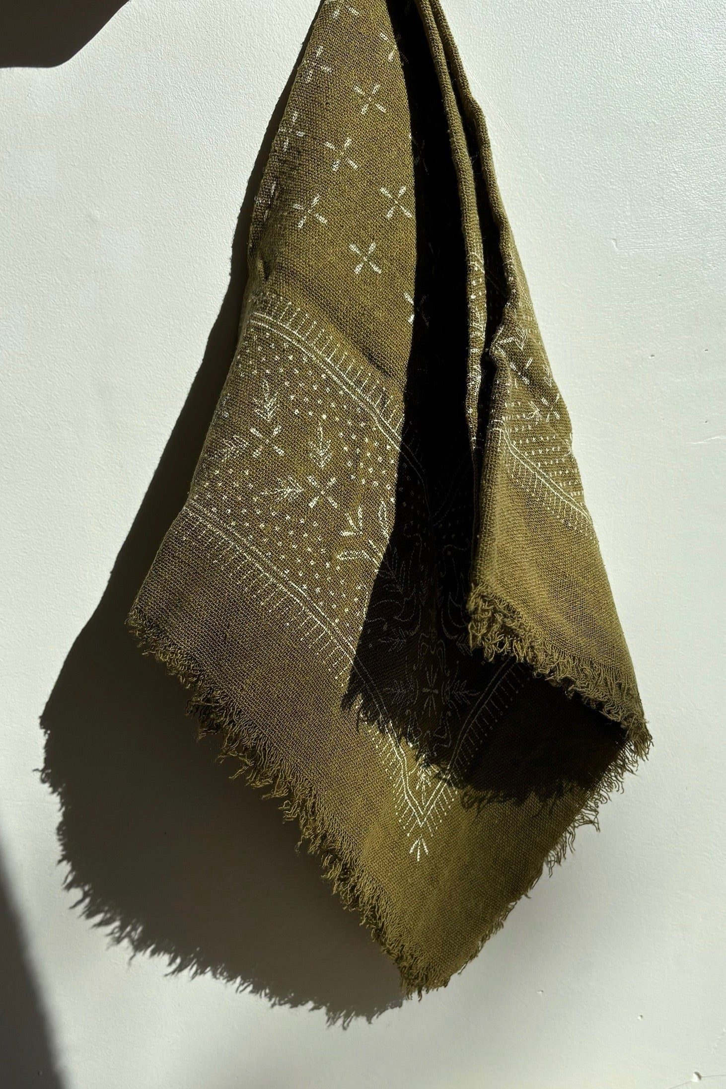 Eco Raw Botanical Bandana / Olive Green + White Ink