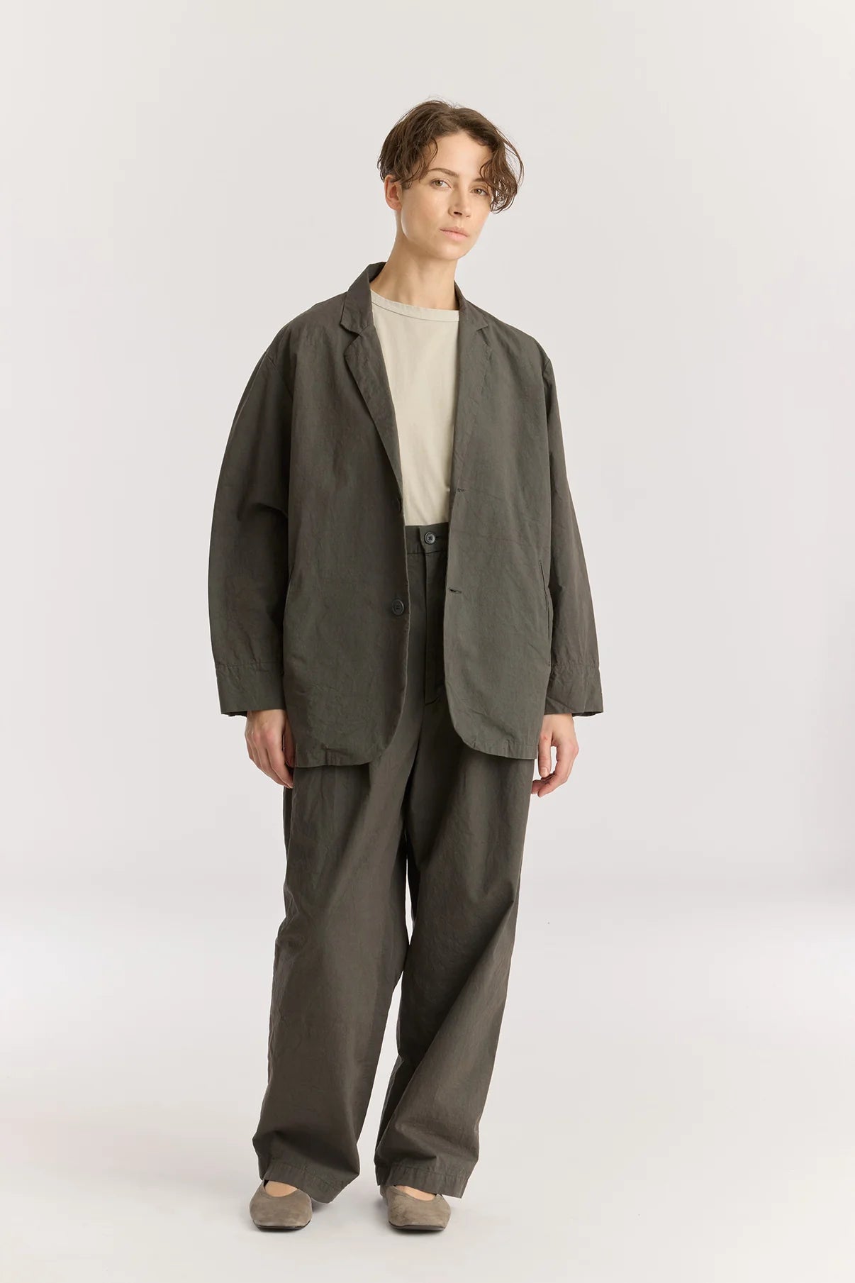 Black Crane Crinkled Blazer / Dark Grey