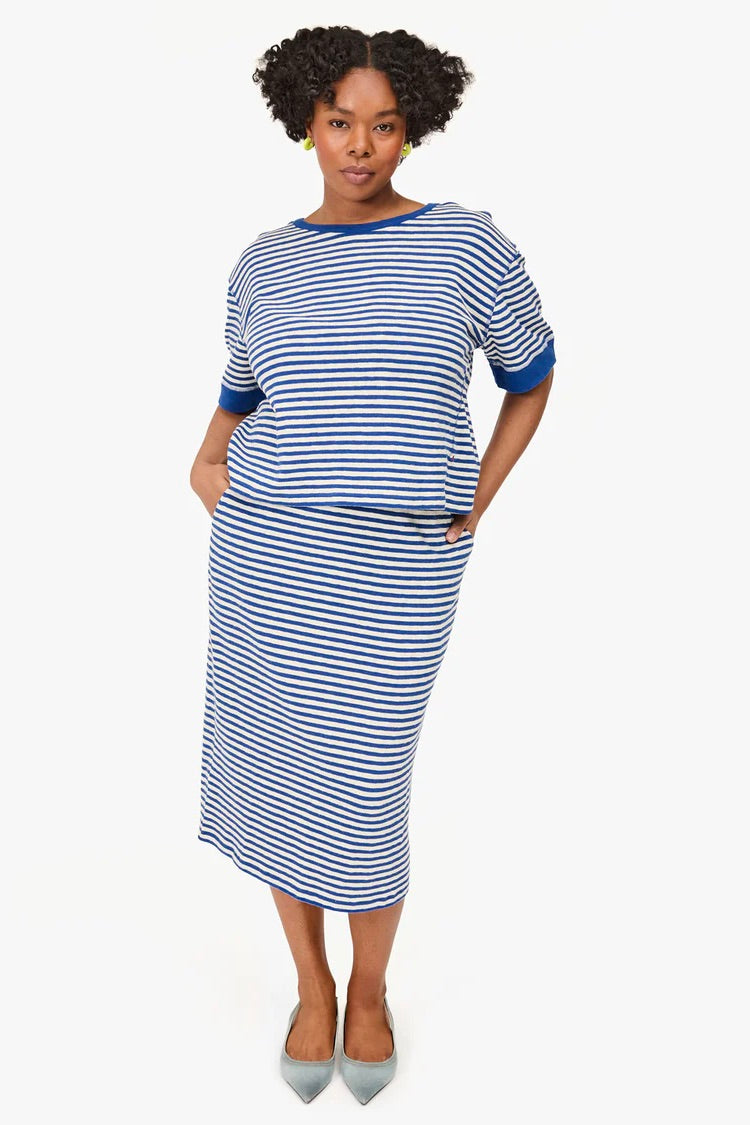 Clare V. Le Tube Skirt / Cobalt + Cream Stripe