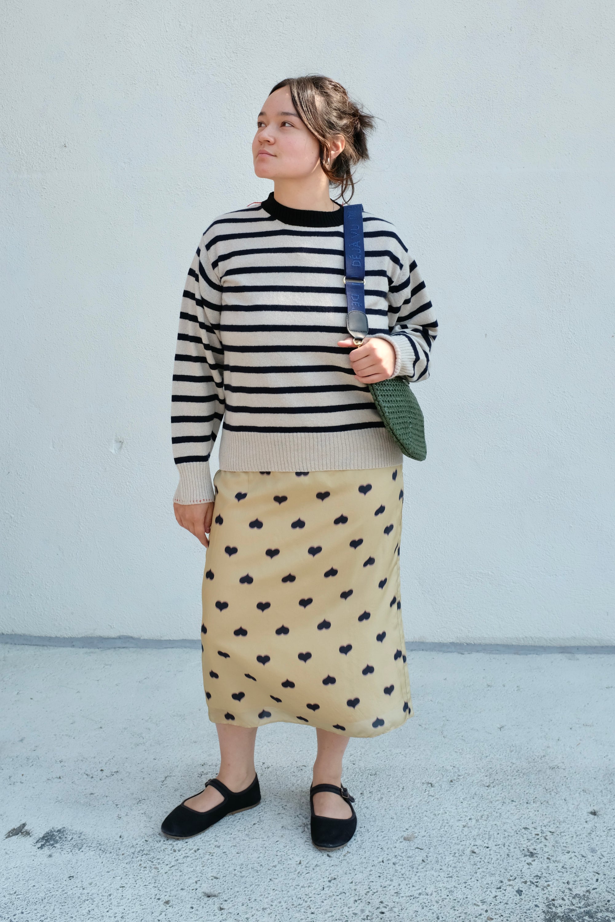 La Fetiche Olga Striped Crewneck Sweater / Oatmeal Navy Black
