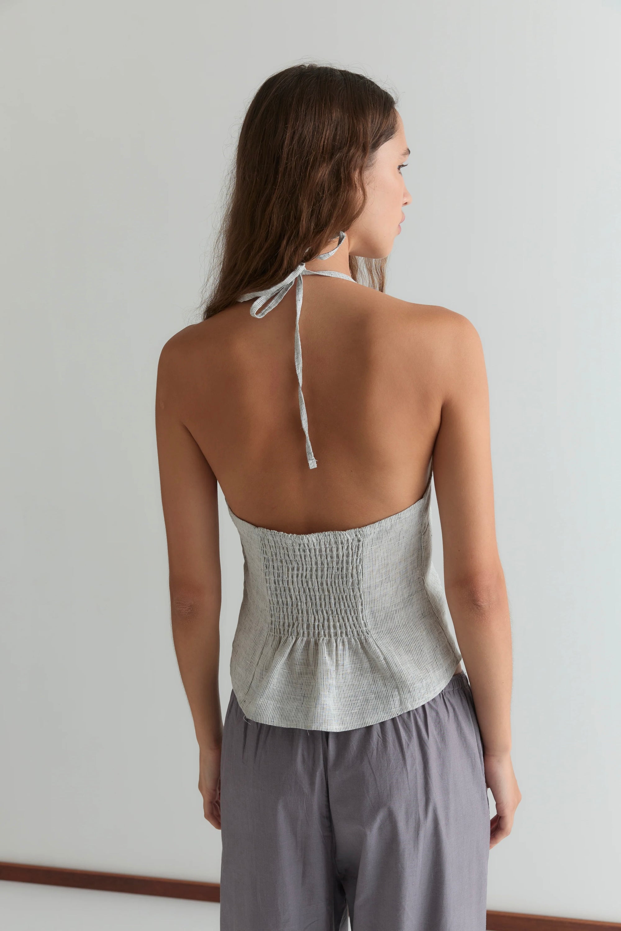 Deiji Close Halter Top / Fine Stripe
