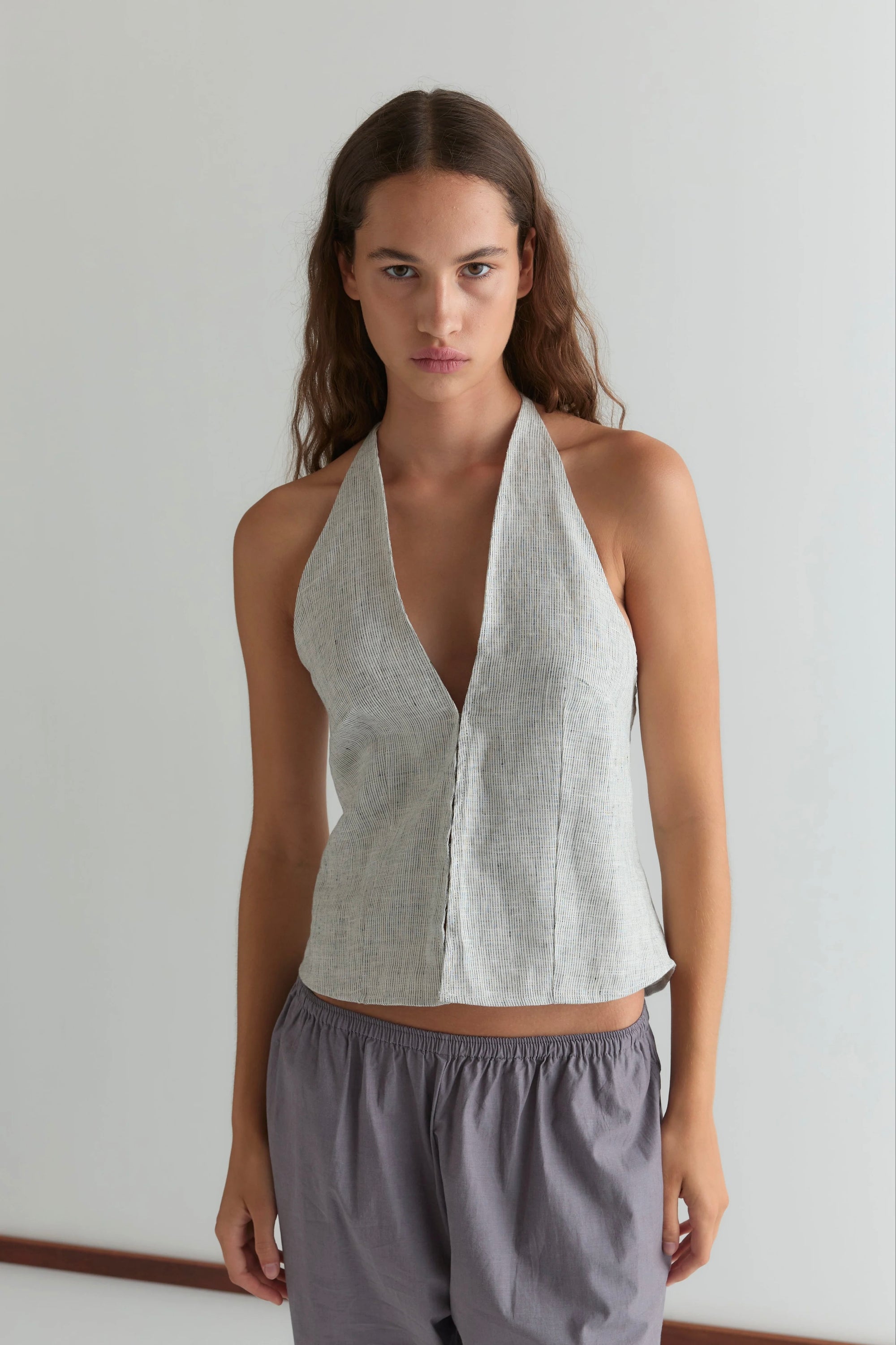 Deiji Close Halter Top / Fine Stripe