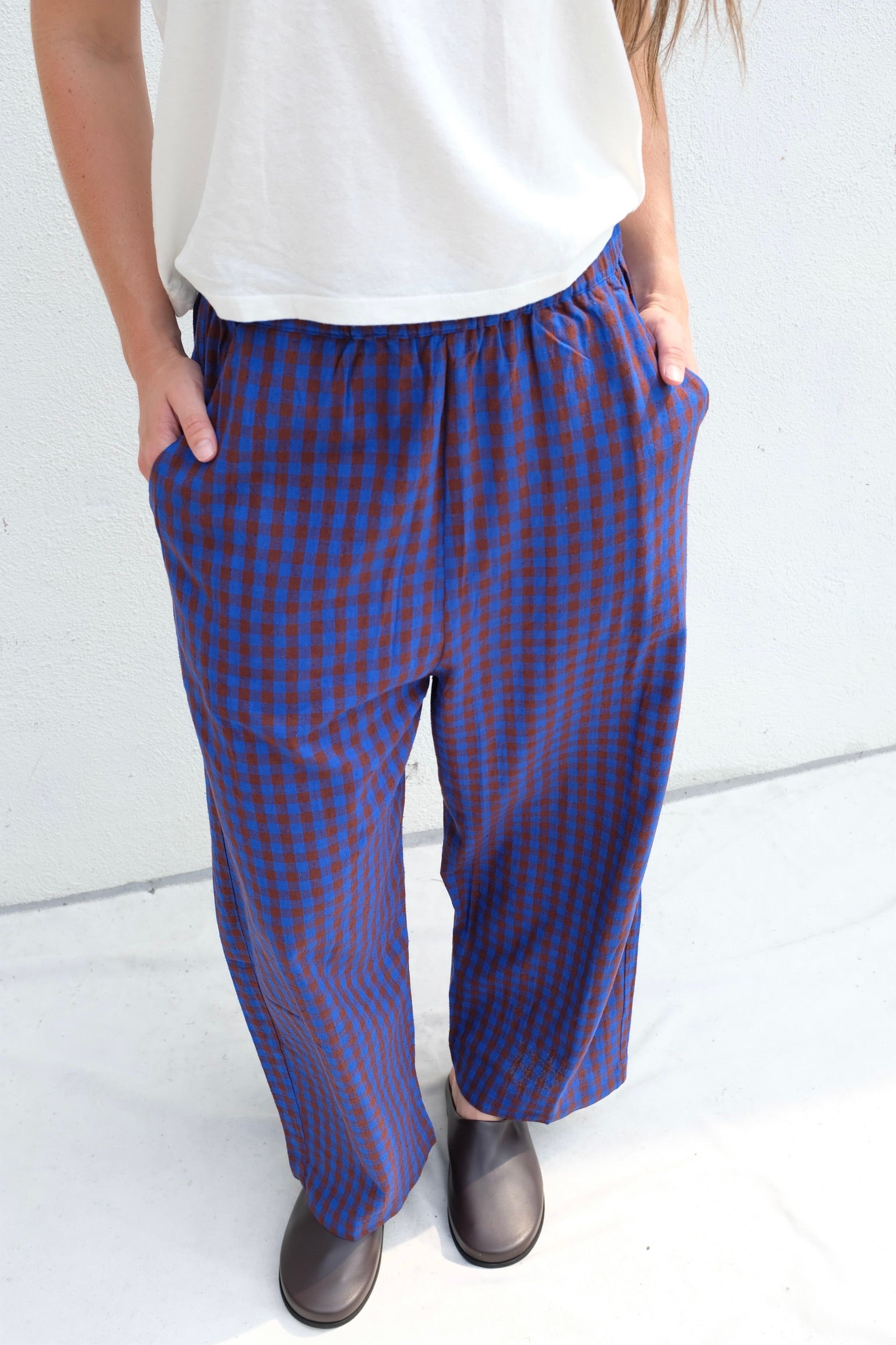 Ali Golden Elastic Pant / Rust + Cobalt Gingham