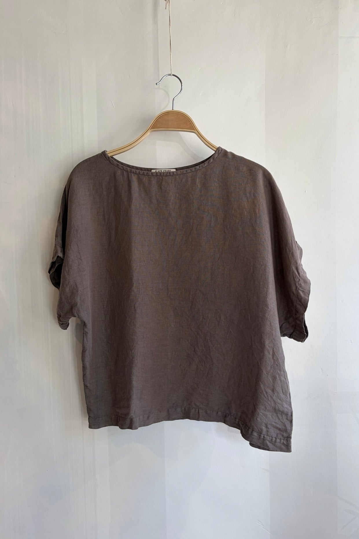 Pre-Loved / Black Crane Linen Top / Grey / Size Small