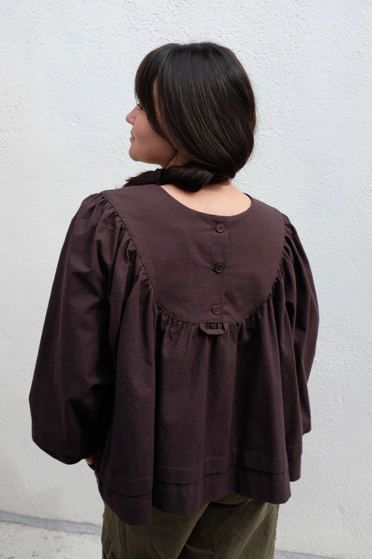 Cawley Japanese Seersucker Cotton Comy Long Sleeve / Dark Brown