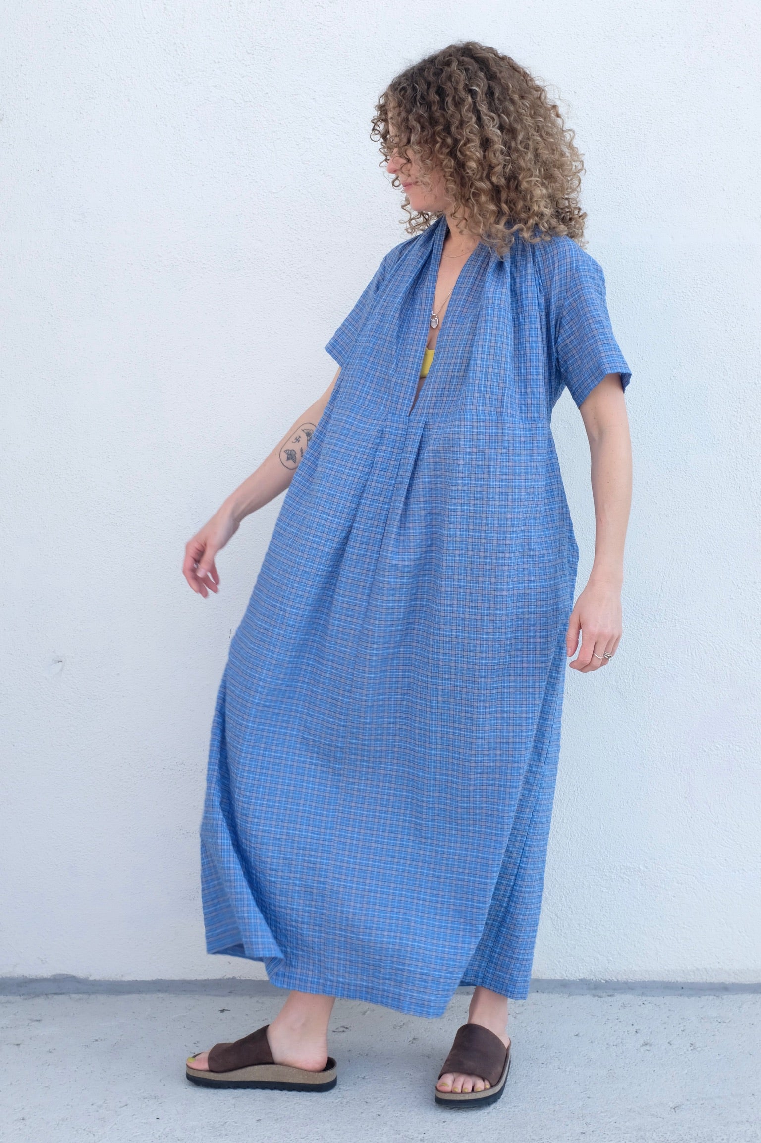 Caron Callahan Jocelyn Dress / Blue Gauze Plaid