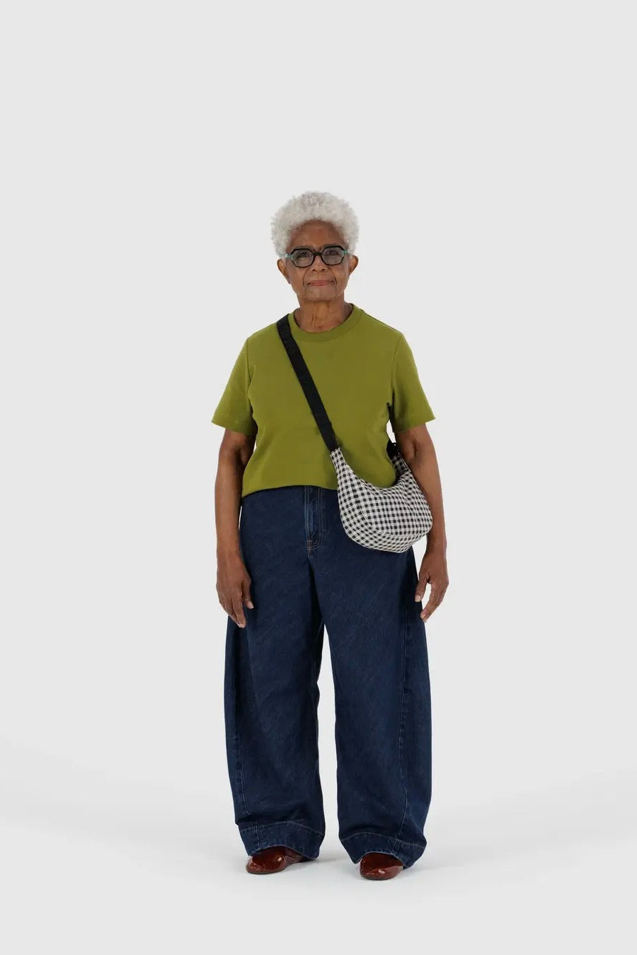 Baggu Small Nylon Crescent Bag / Black & White Gingham
