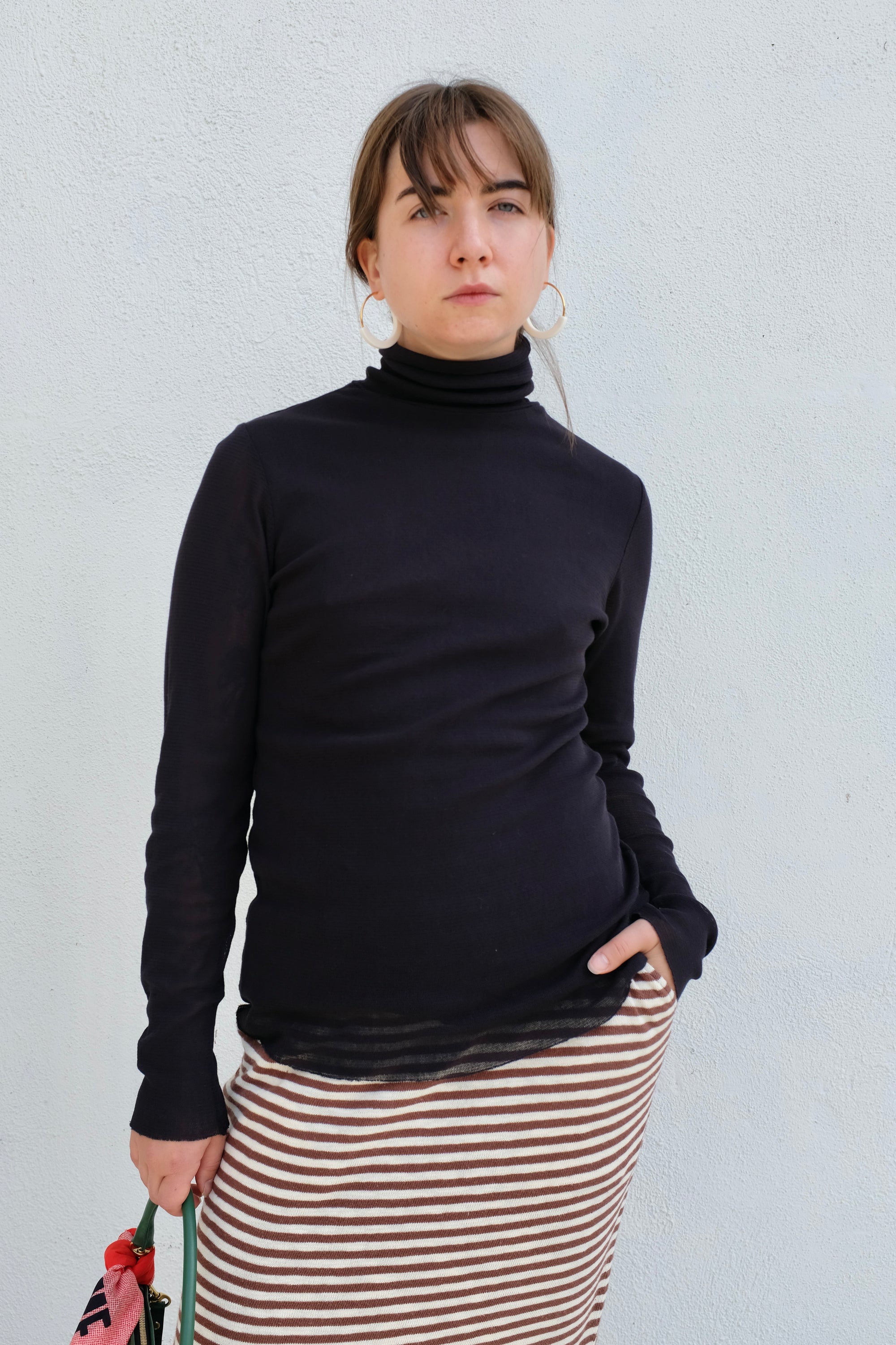 Black Crane Double Mesh Turtleneck / Black