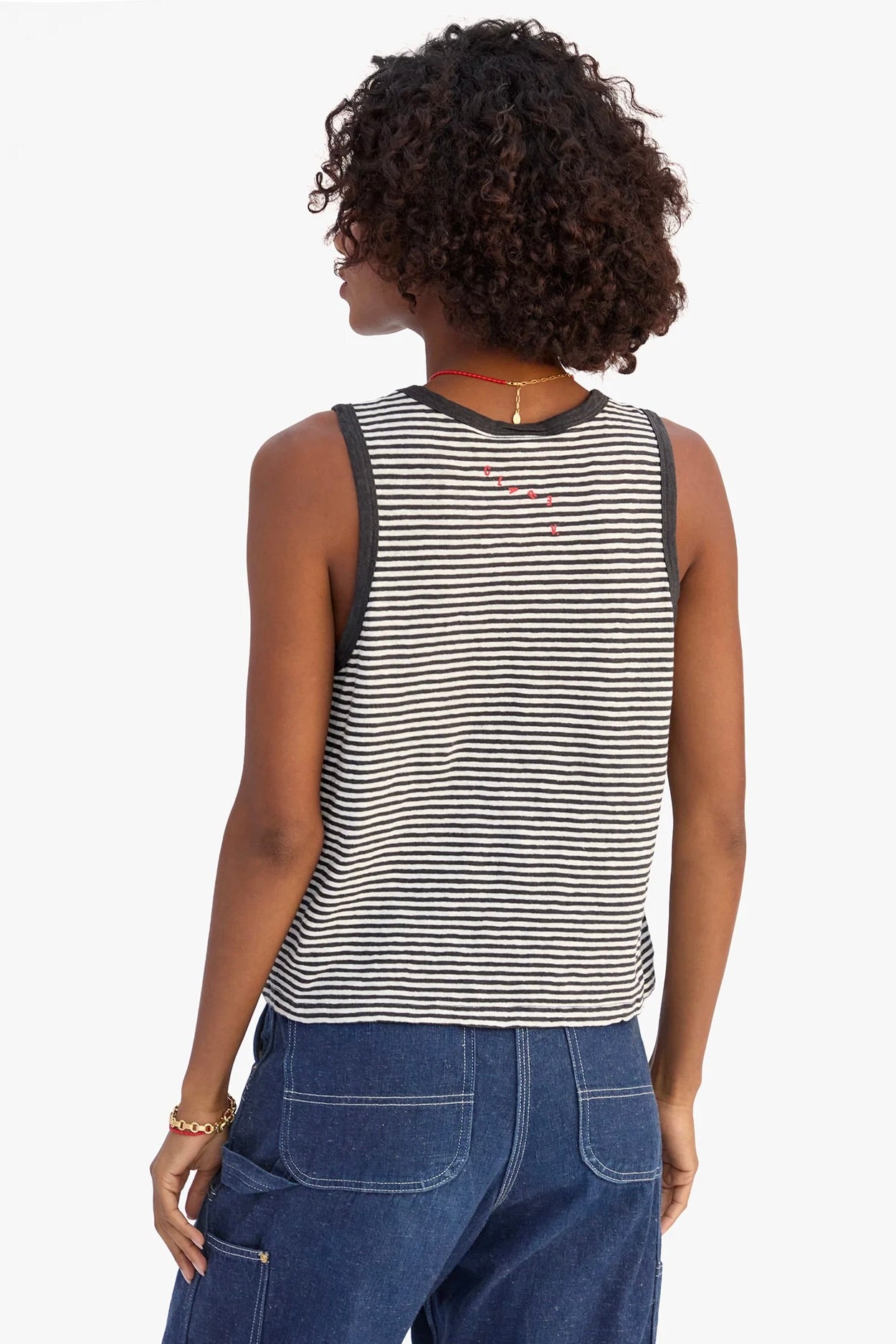 Clare V Camp Fit Tank / Mini Stripe Black + Cream