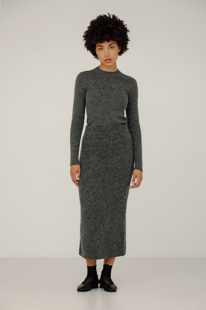 Bare Knitwear Nora Midi Skirt / Pebble