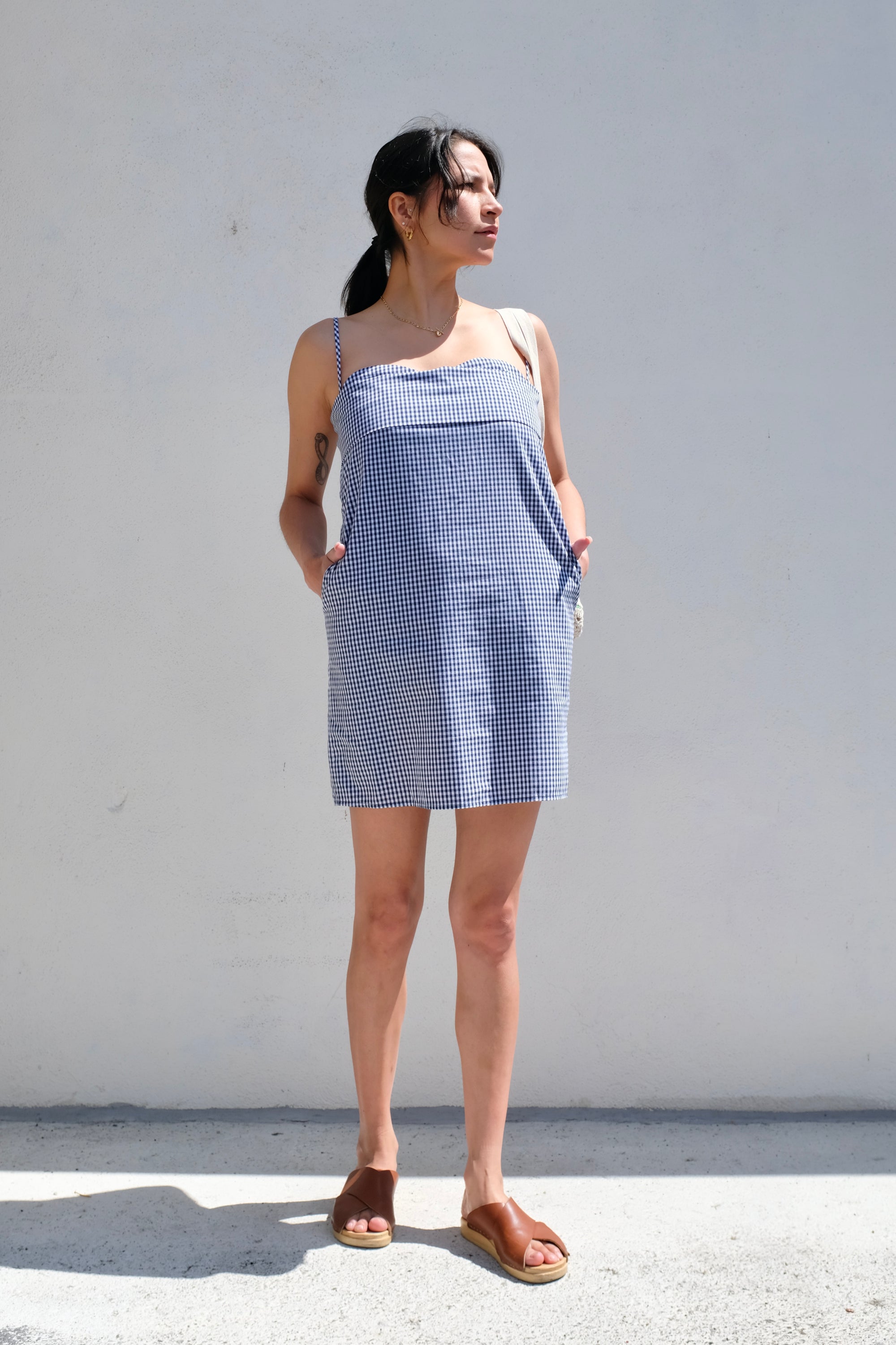 Toit Volant Verona Short Dress / Navy + White Gingham