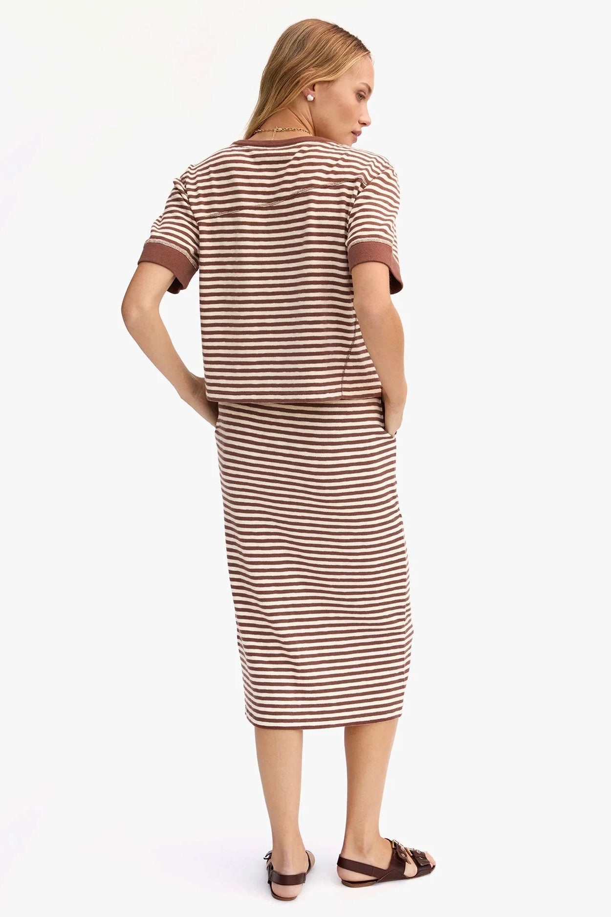Clare V Le Tube Skirt / Brown + Cream Stripe
