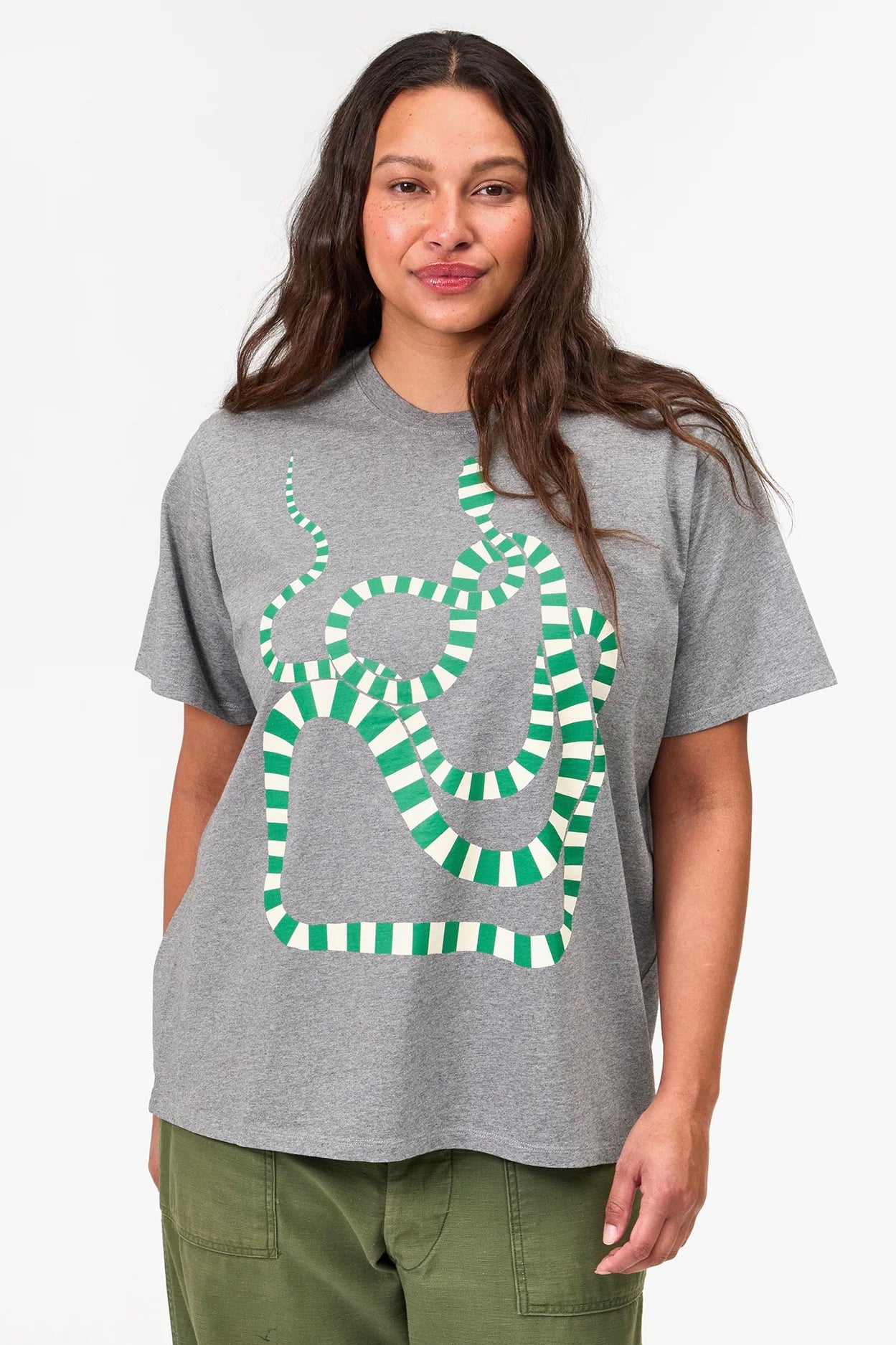 Clare V. Original Tee / Green Apple & Cream Snake