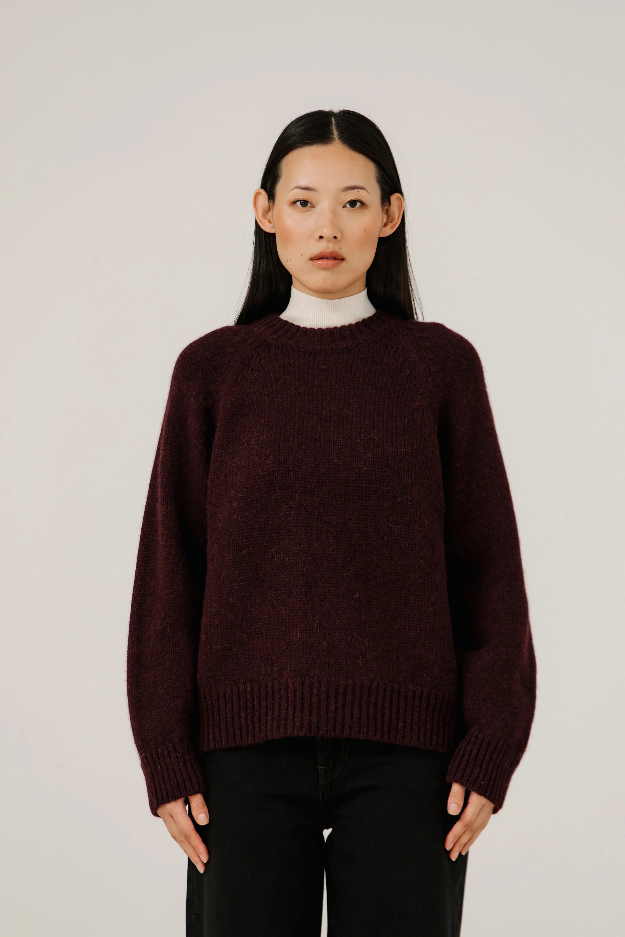 Bare Knitwear Classic Oversized Crewneck / Deep Maroon