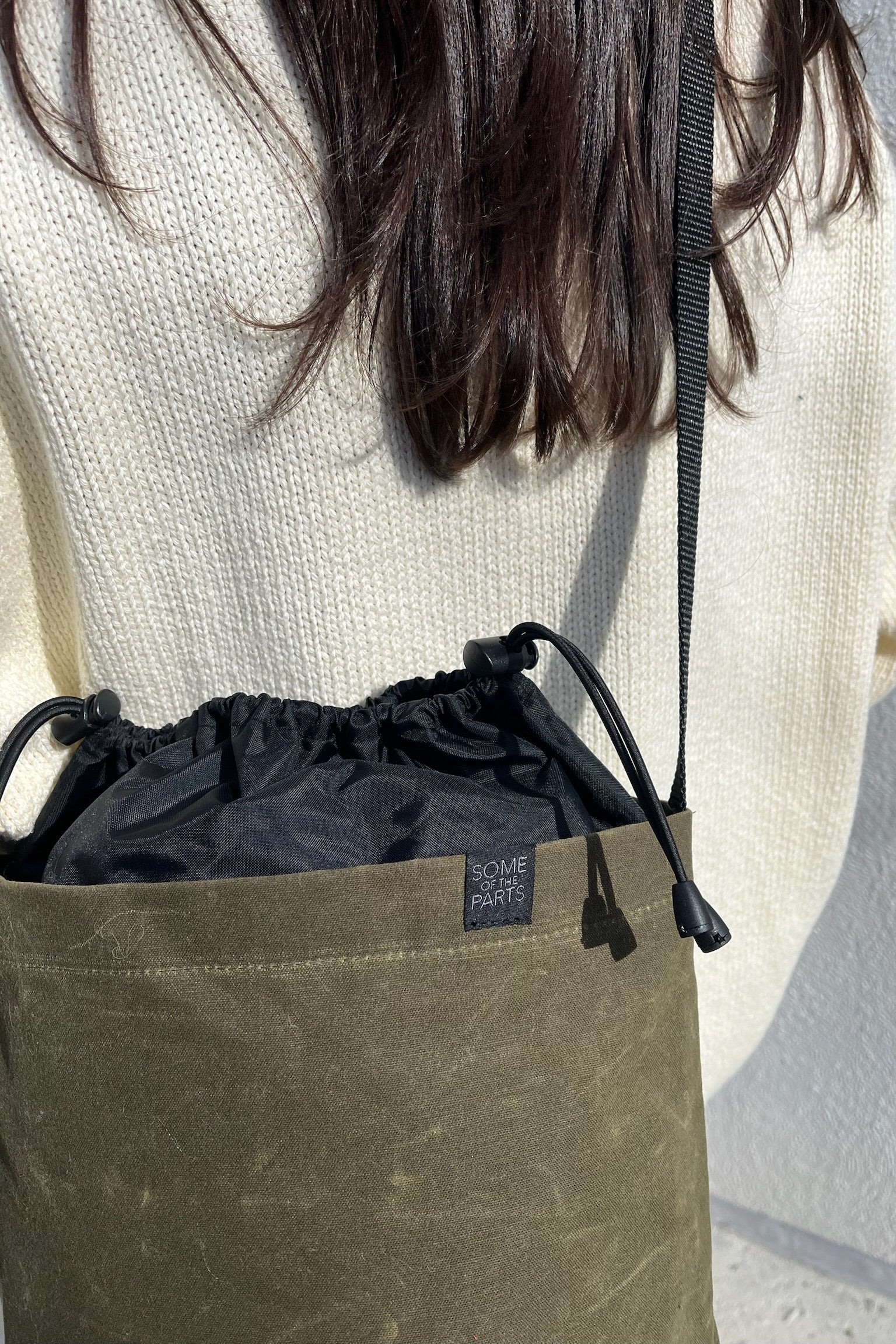 Some of the Parts Fine Ribbon Bucket Bag / Olive + Black