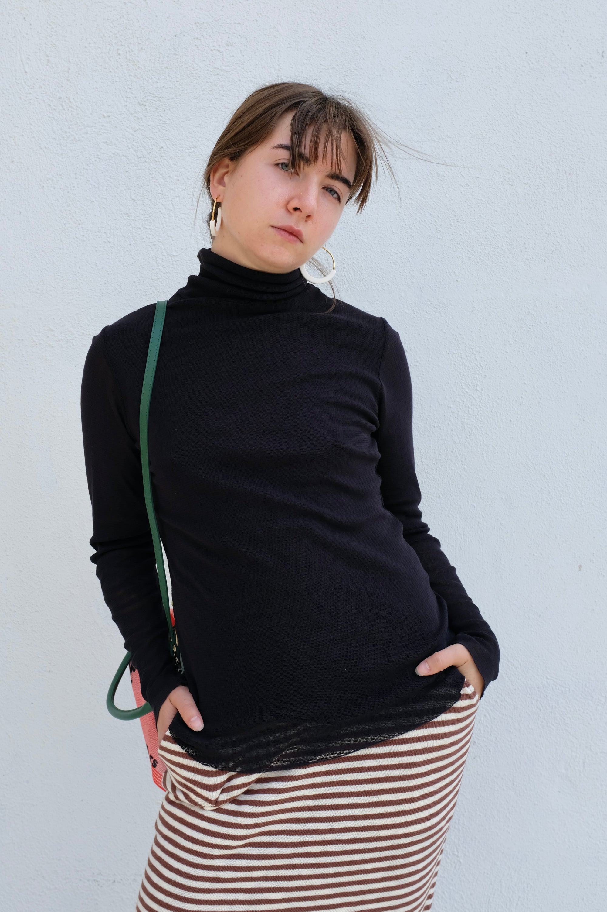 Black Crane Double Mesh Turtleneck / Black