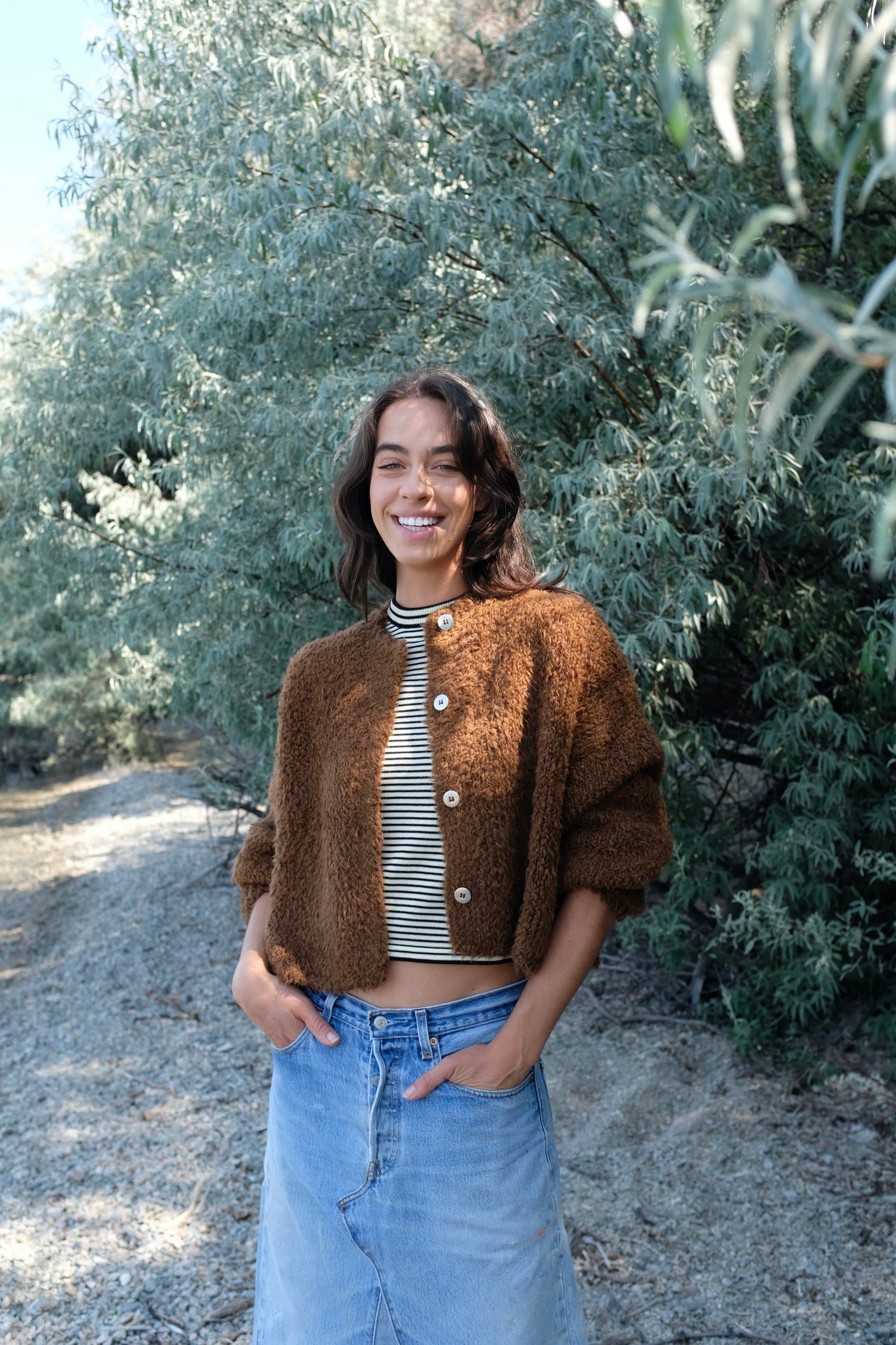 Cordera Teddy Cropped Cardigan / Acorn