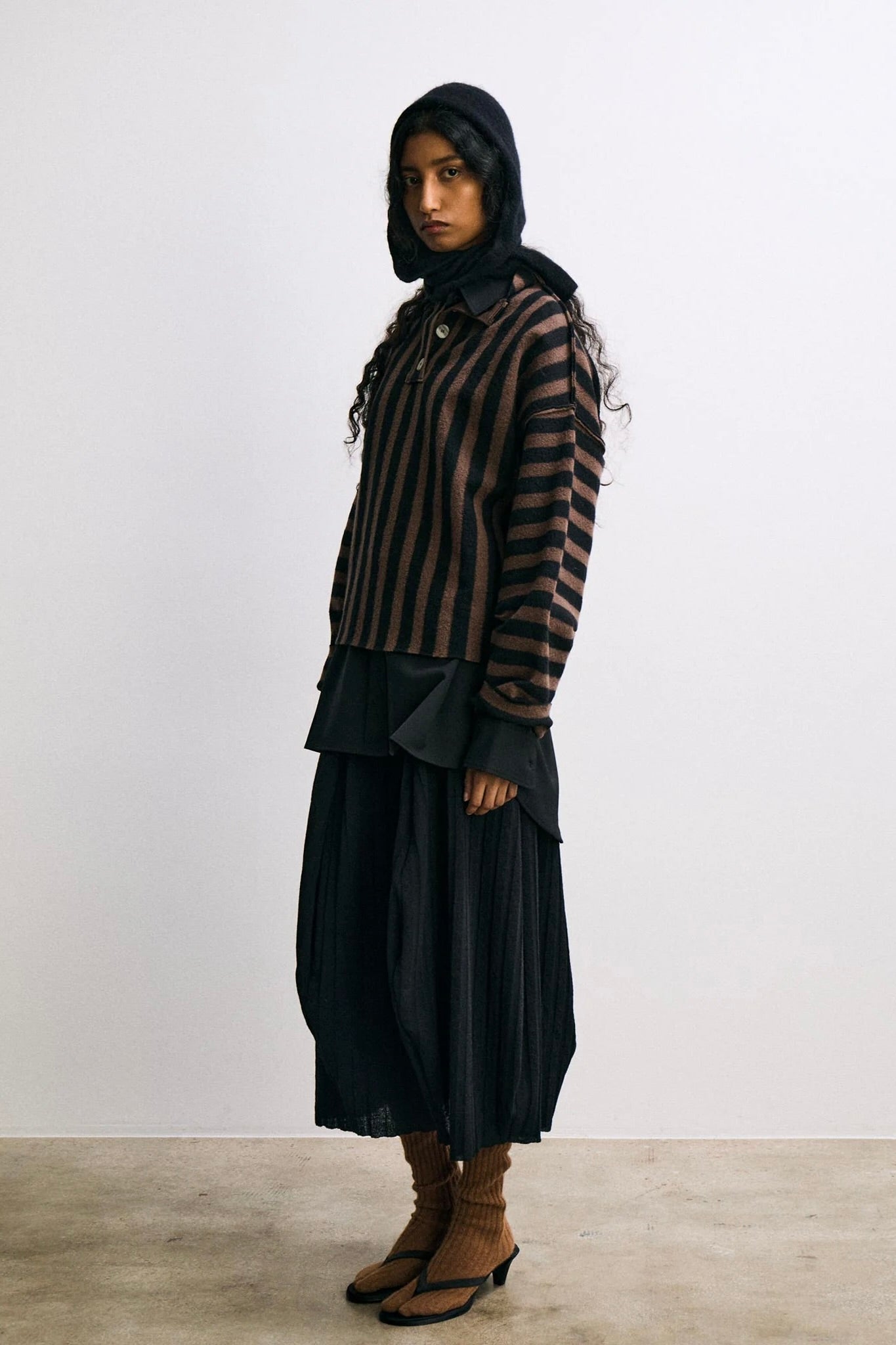 Rus Shikai Polo Sweater / Black + Espresso