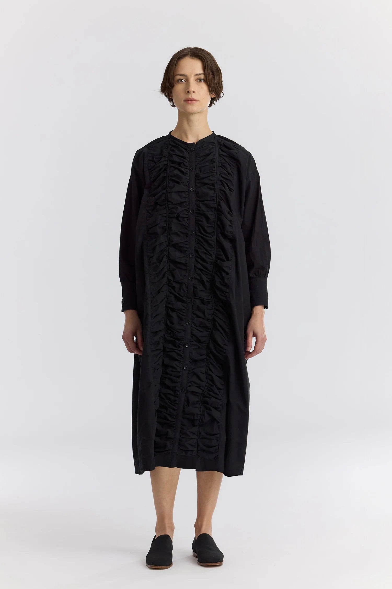 Black Crane Ruffled Dress / Black