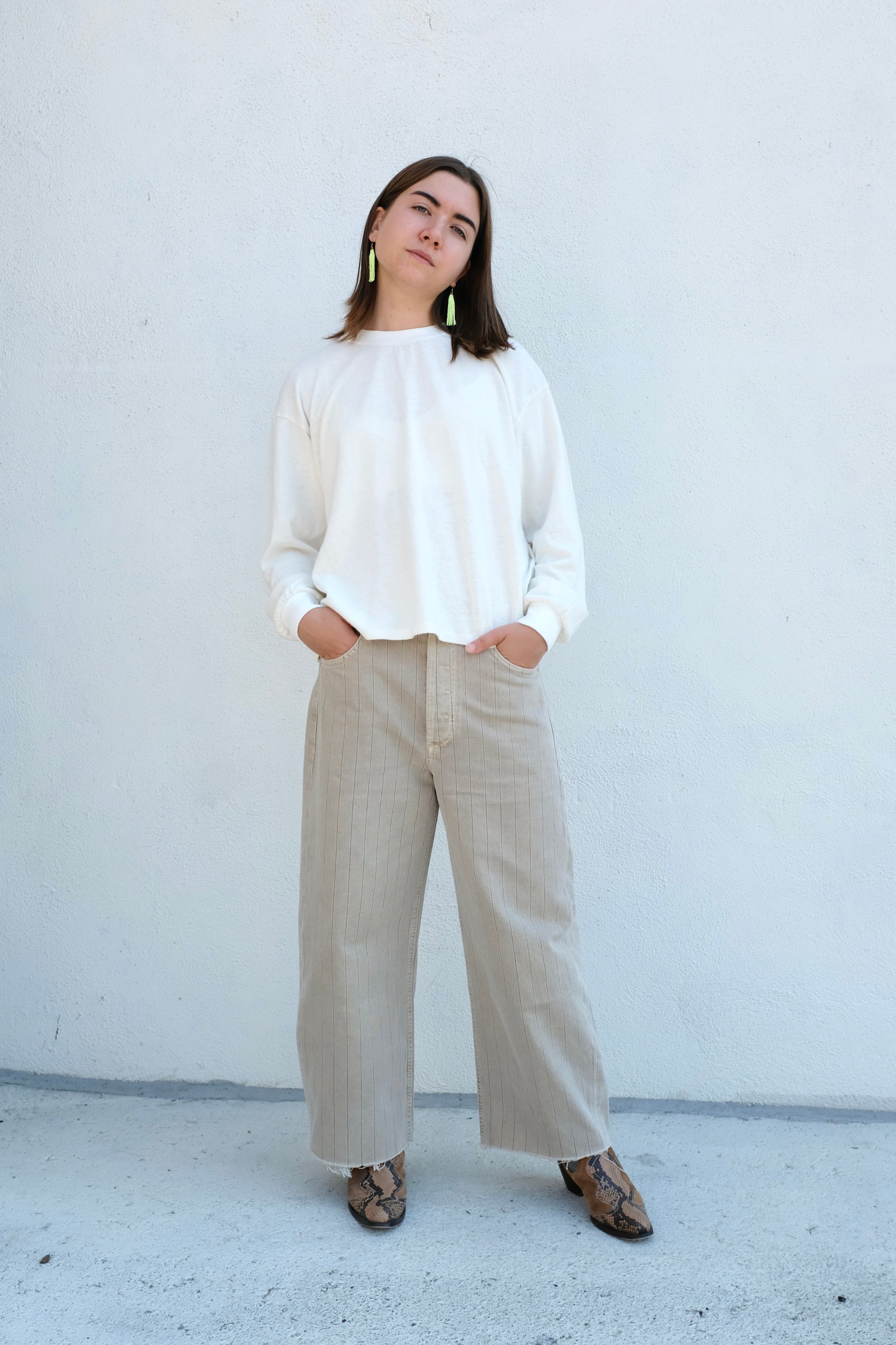 Citizens of Humanity Ayla Raw Hem Crop / Neutral Stripe