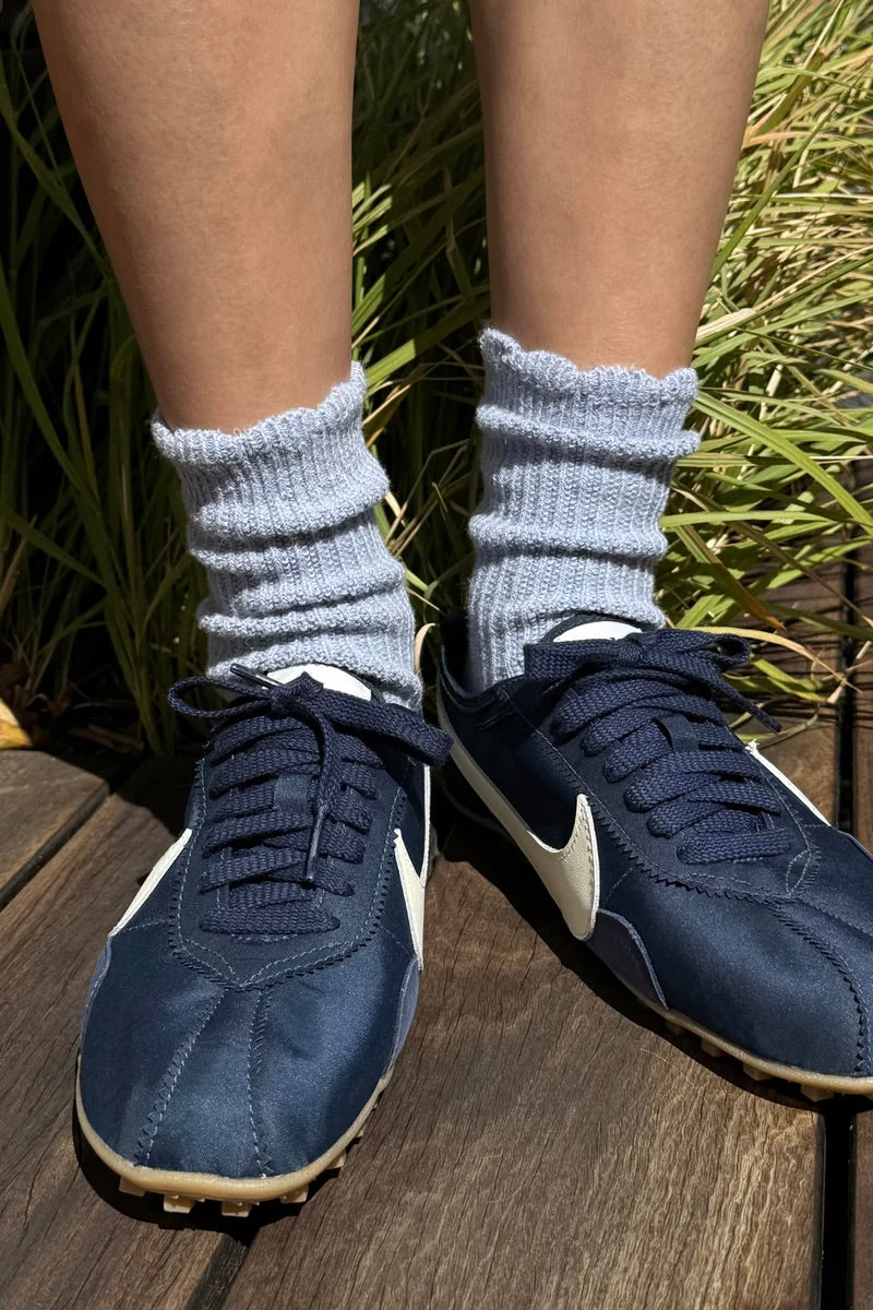 Linen Scallop Socks / Pale Blue