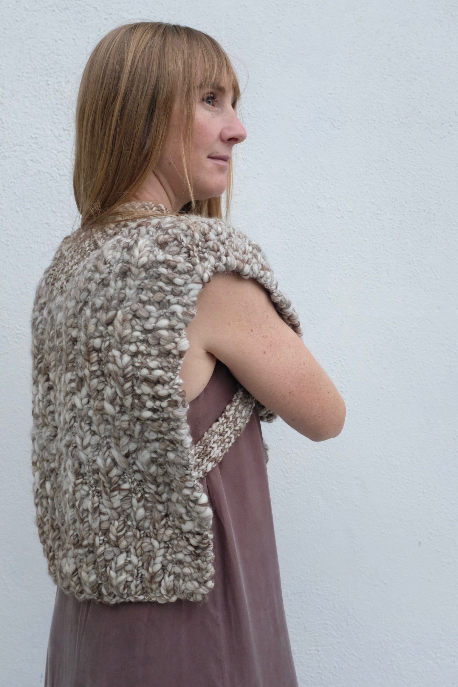 Ound Higo Hand Knitted Wool Vest / Stone