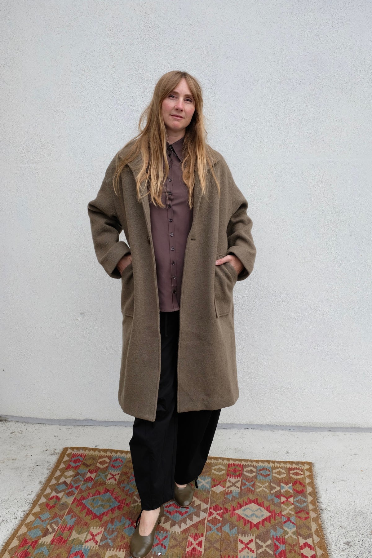 Lapel Wool Coat / Sand Kelp