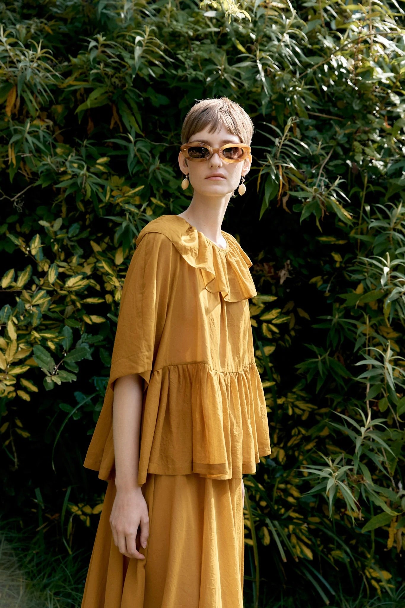 Cawley Japanese Cotton Dyed Delilah Frill Top / Mustard