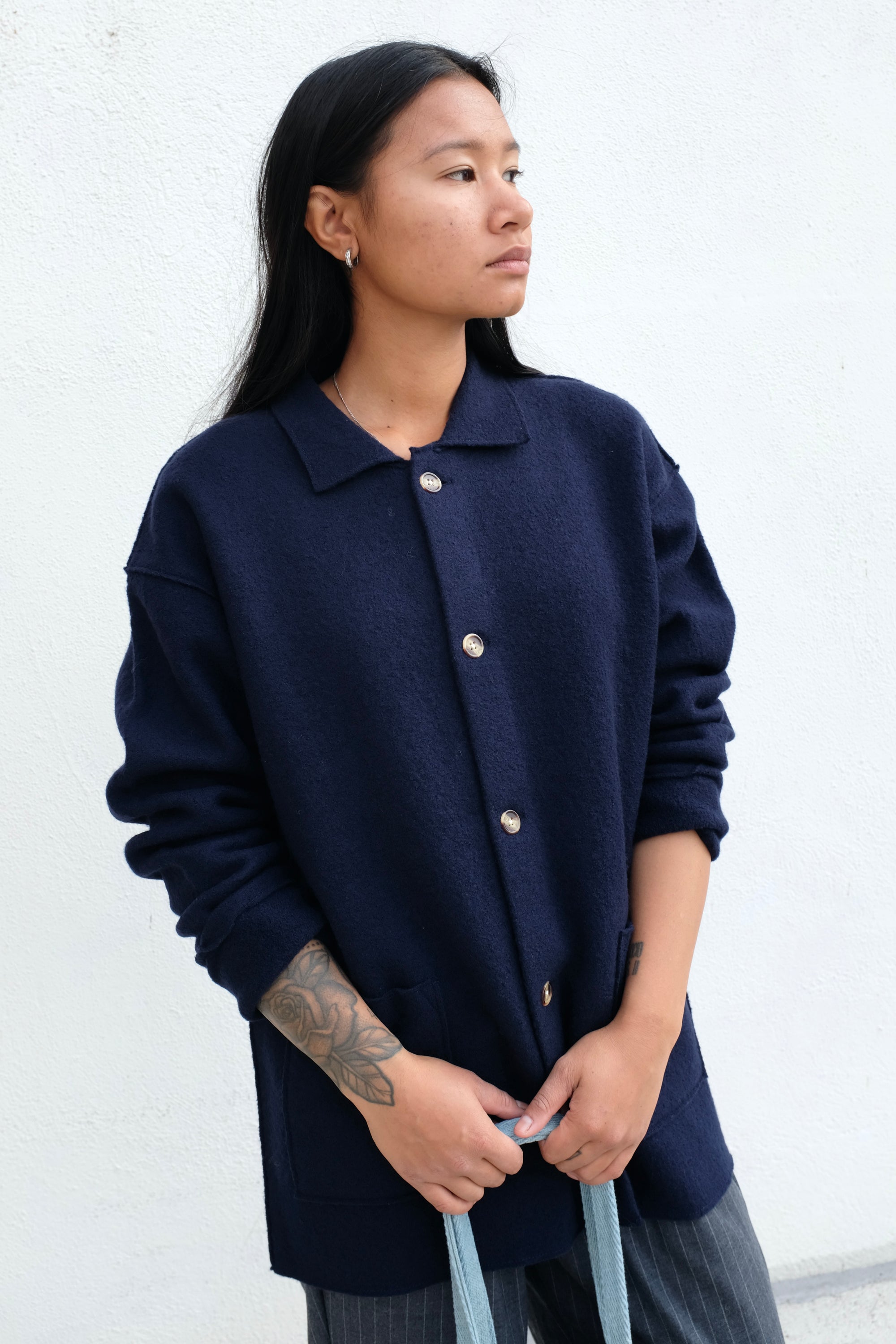 Szeki Boiled Wool Chore Shirt / Navy