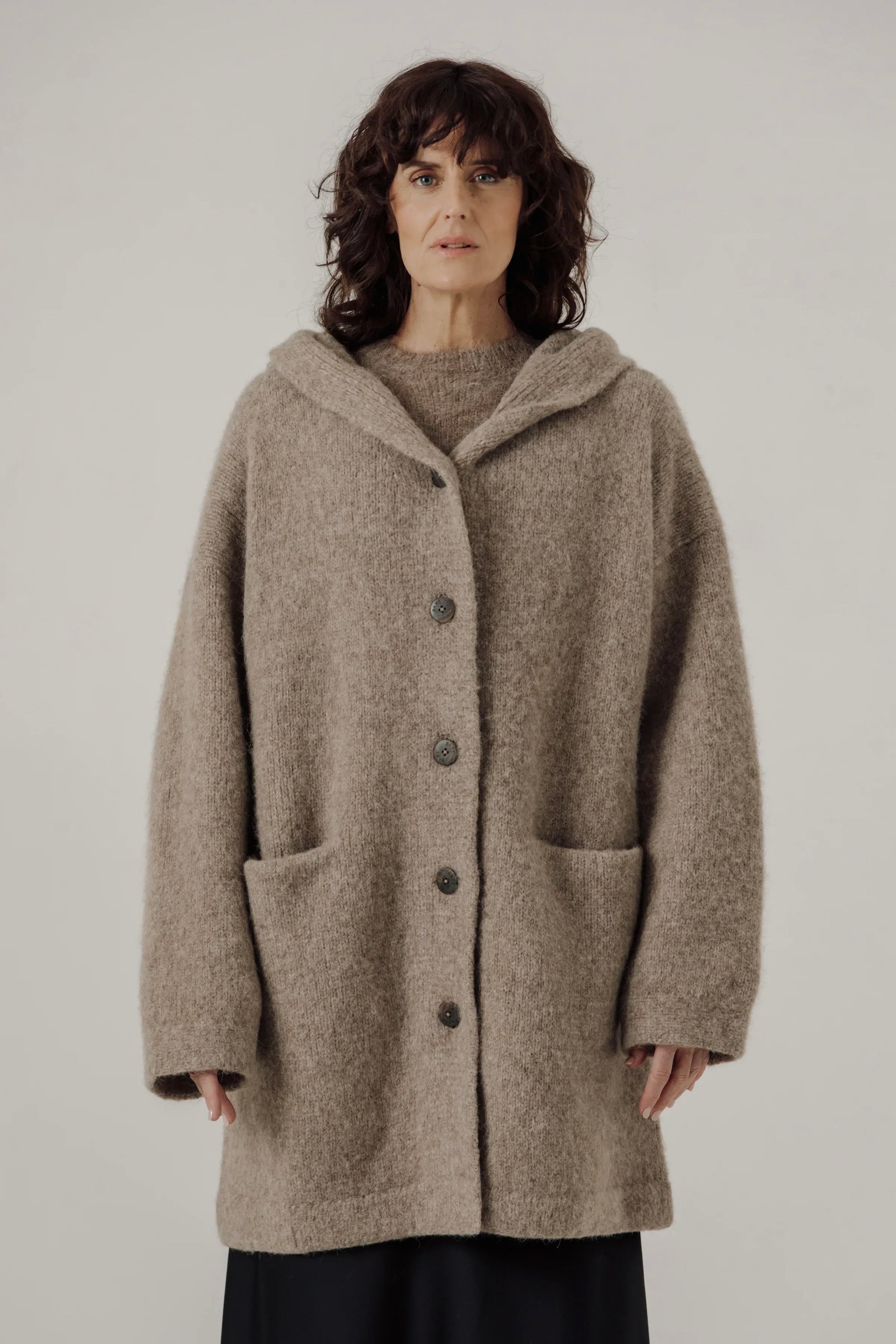 Bare Knitwear / Pop-Up / Nook Alpaca Knit Coat / Dark Fawn