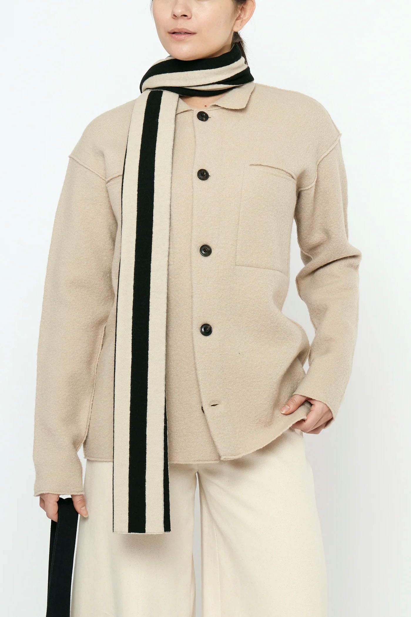 7115 by szeki Long Scarf / Beige Stripes