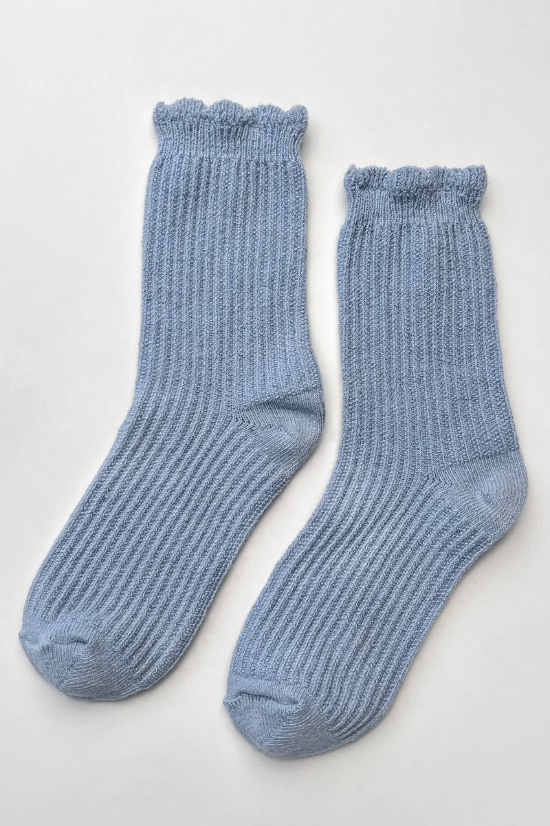 Linen Scallop Socks / Pale Blue