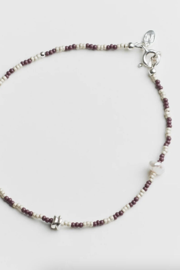 June Mixed Bead Anklet / Purple