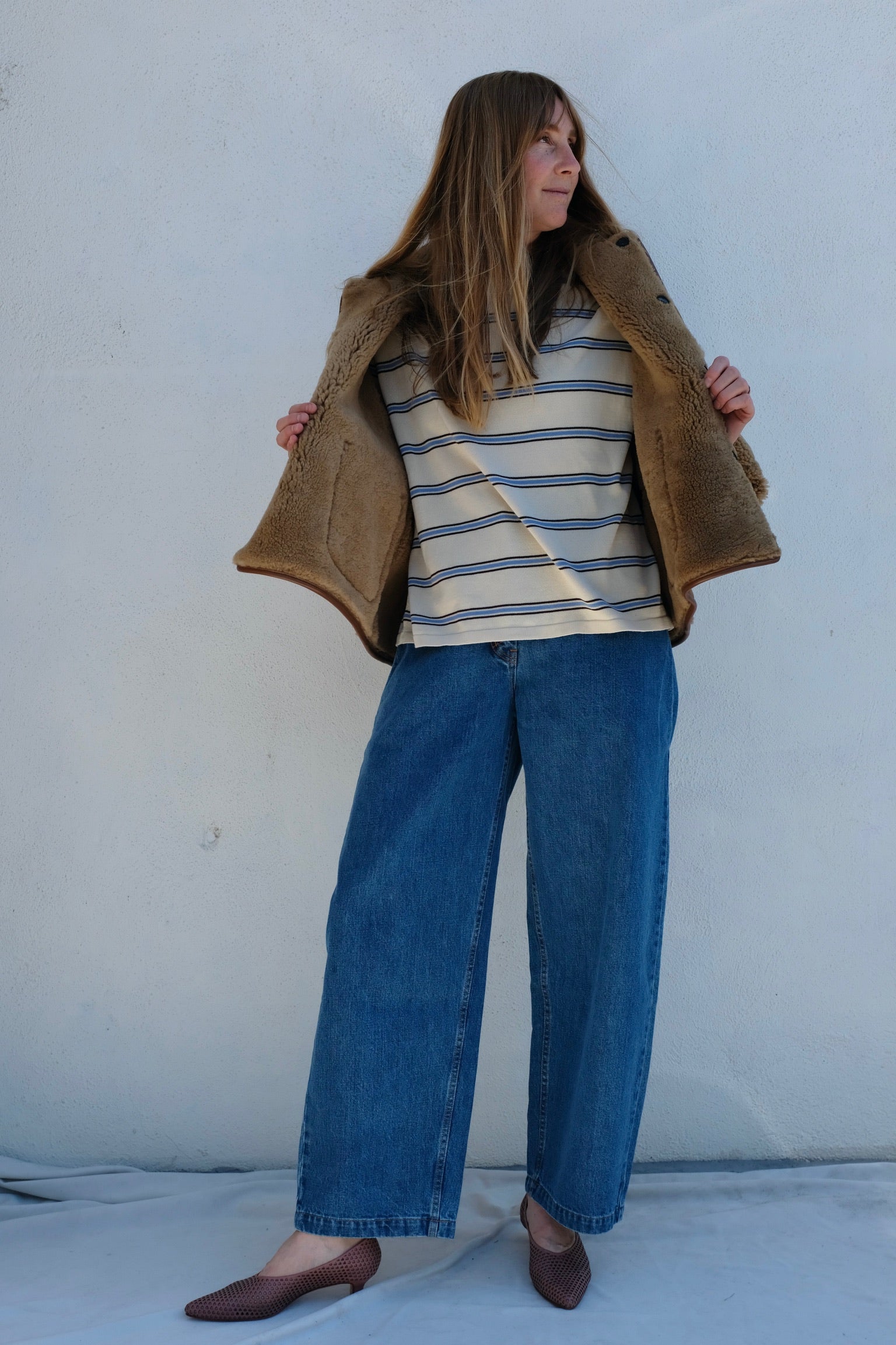 Suede Back Curly Hair Seam Out Avis Jacket / Tan