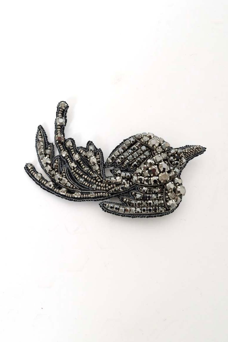 Swallow Brooch / Black Rhinestone