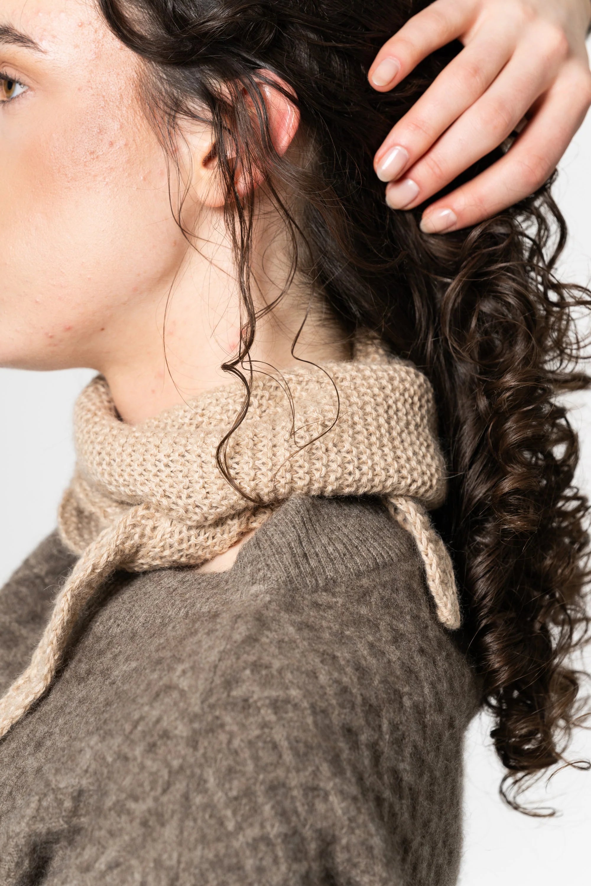 Dinadi Alpaca Handknit Garter Scarf / Desert Sand