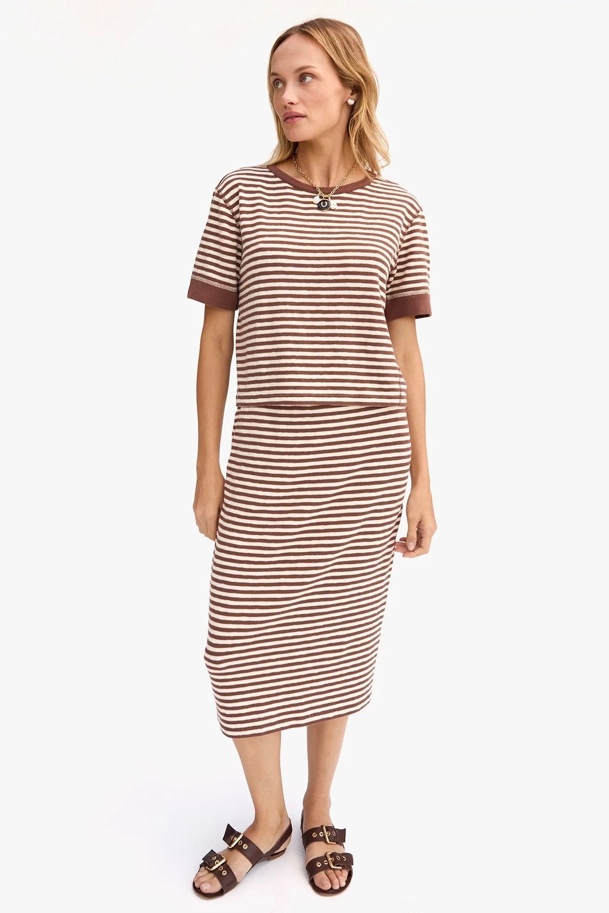 Clare V Le Bateau Tee / Brown + Cream Stripe