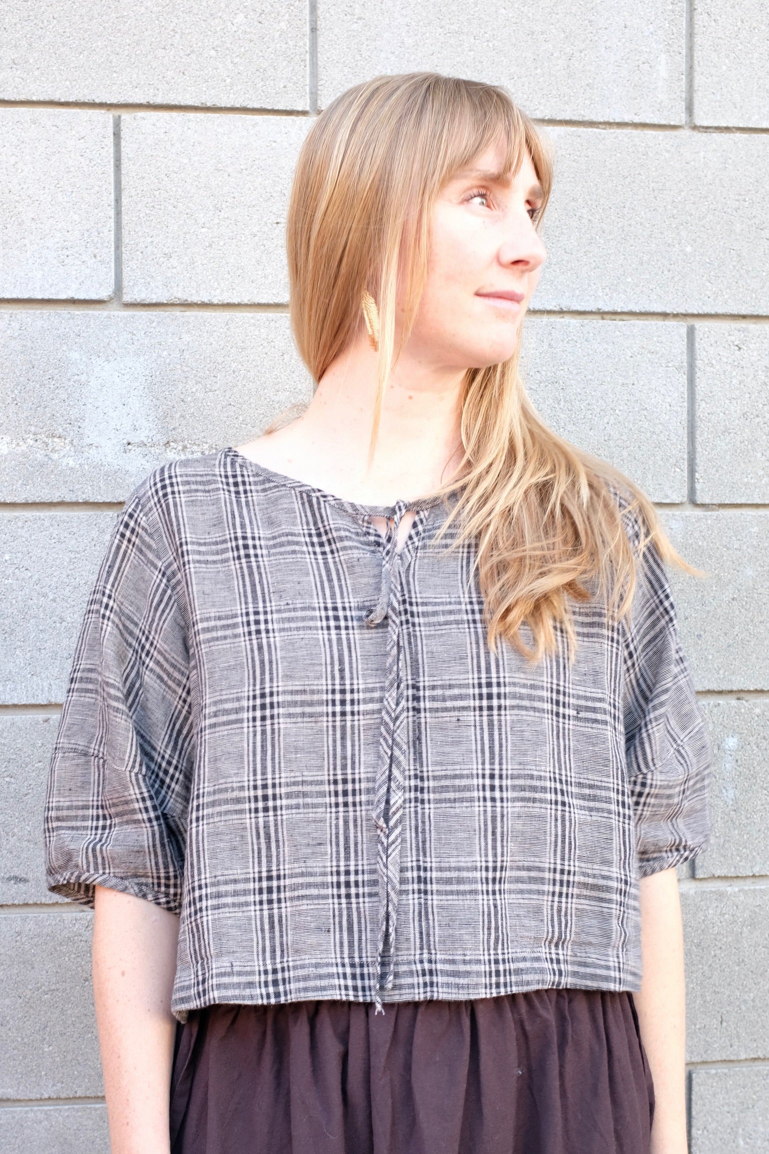 Gillian Stevens Blair Top / Grey Plaid