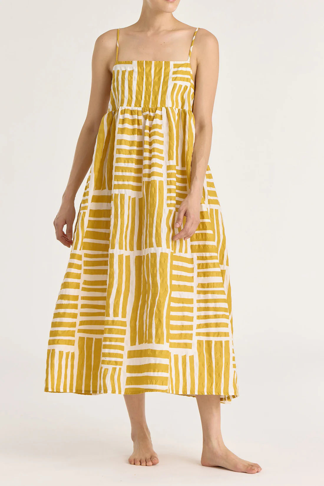 Black Crane Strap Dress / Gold Print