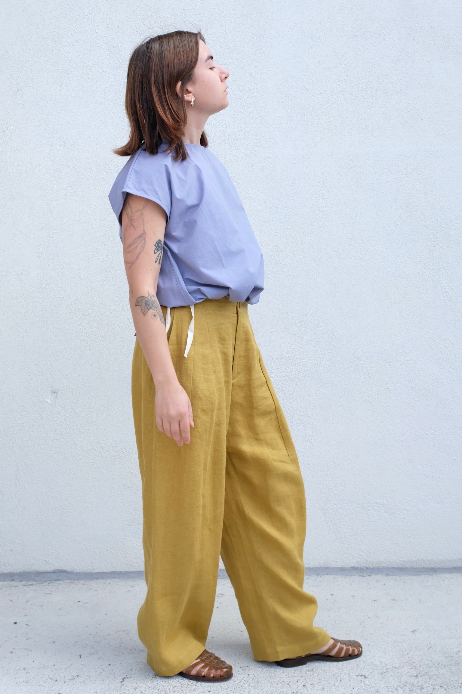 Linen Pleated Trouser / Mustard