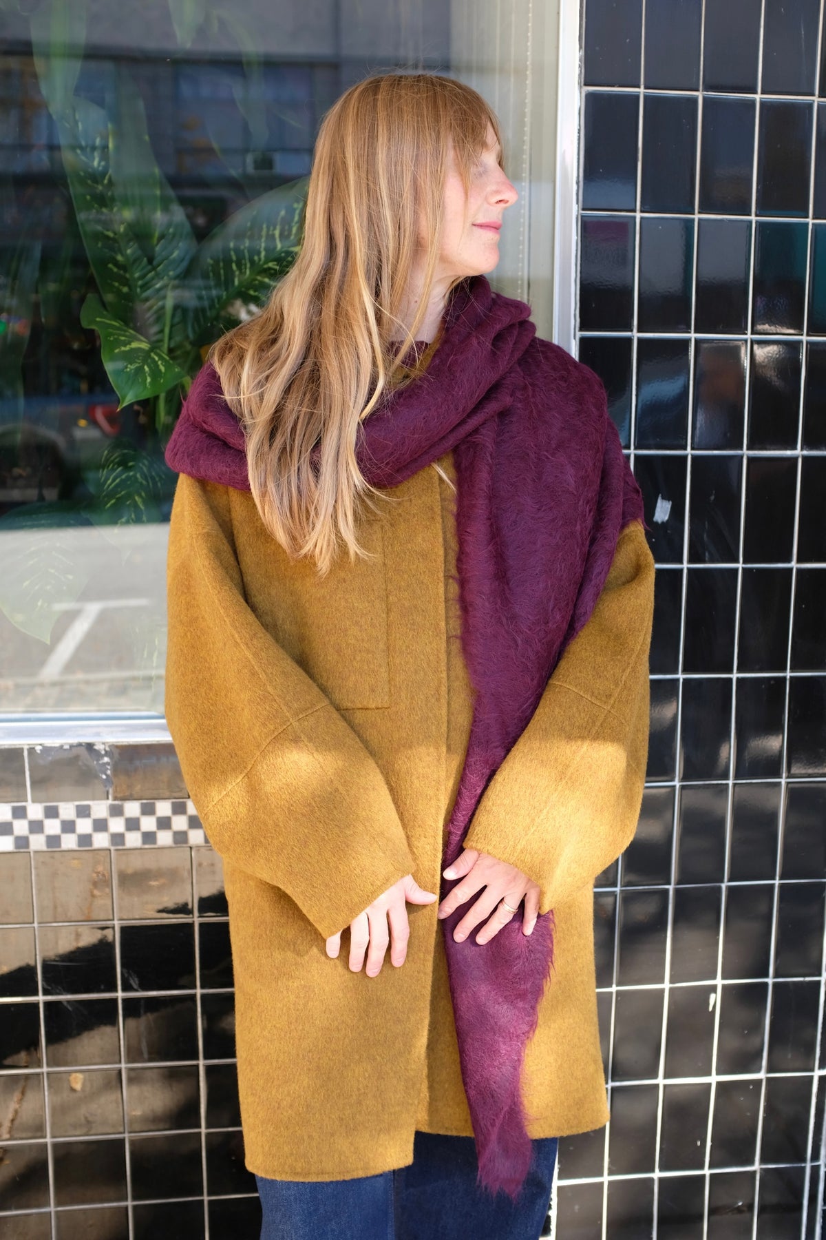 Atelier Delphine Suri Alpaca Hand Brushed Triangle Scarf / Burgundy
