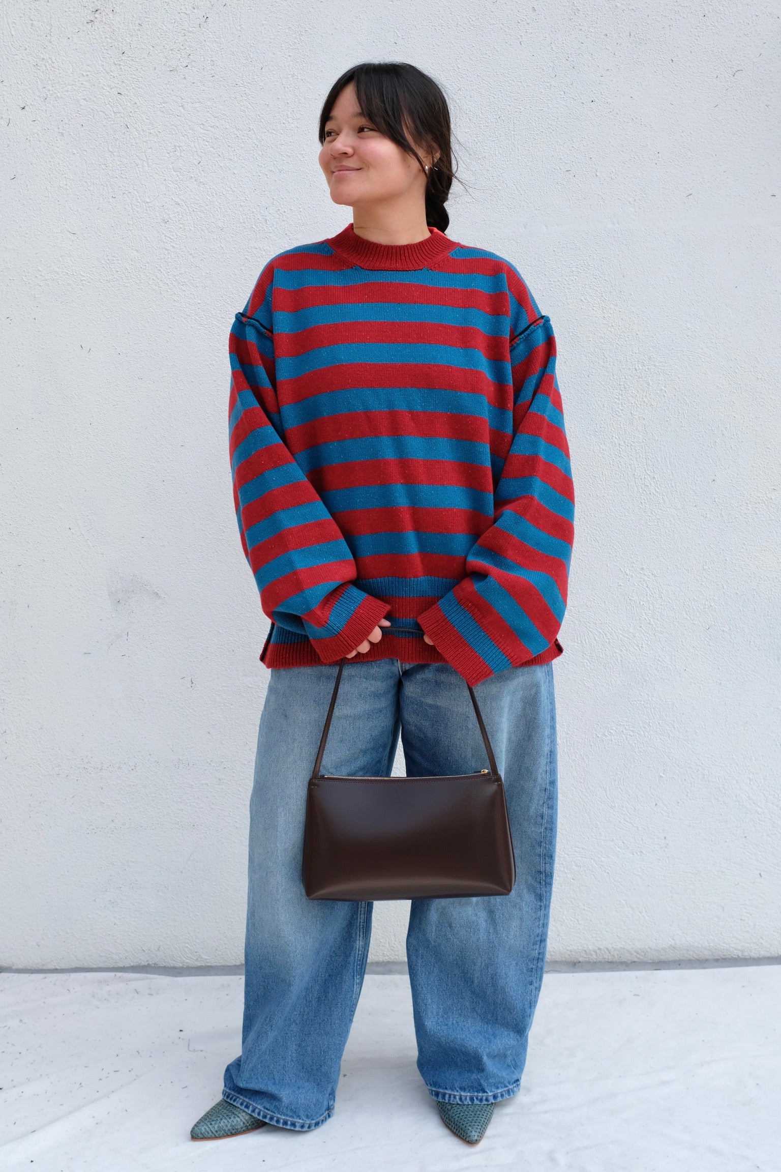 La Fetiche Leslie Loose Fit Sweater / Blue + Red